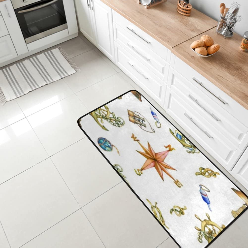 Vintage Compass Non-Slip Kitchen Rug & Bathroom Mat - Soft Plush Memory Foam, Machine Washable, 39x20 Inch - Perfect for Entryway, Laundry Room & High-Traffic Areas