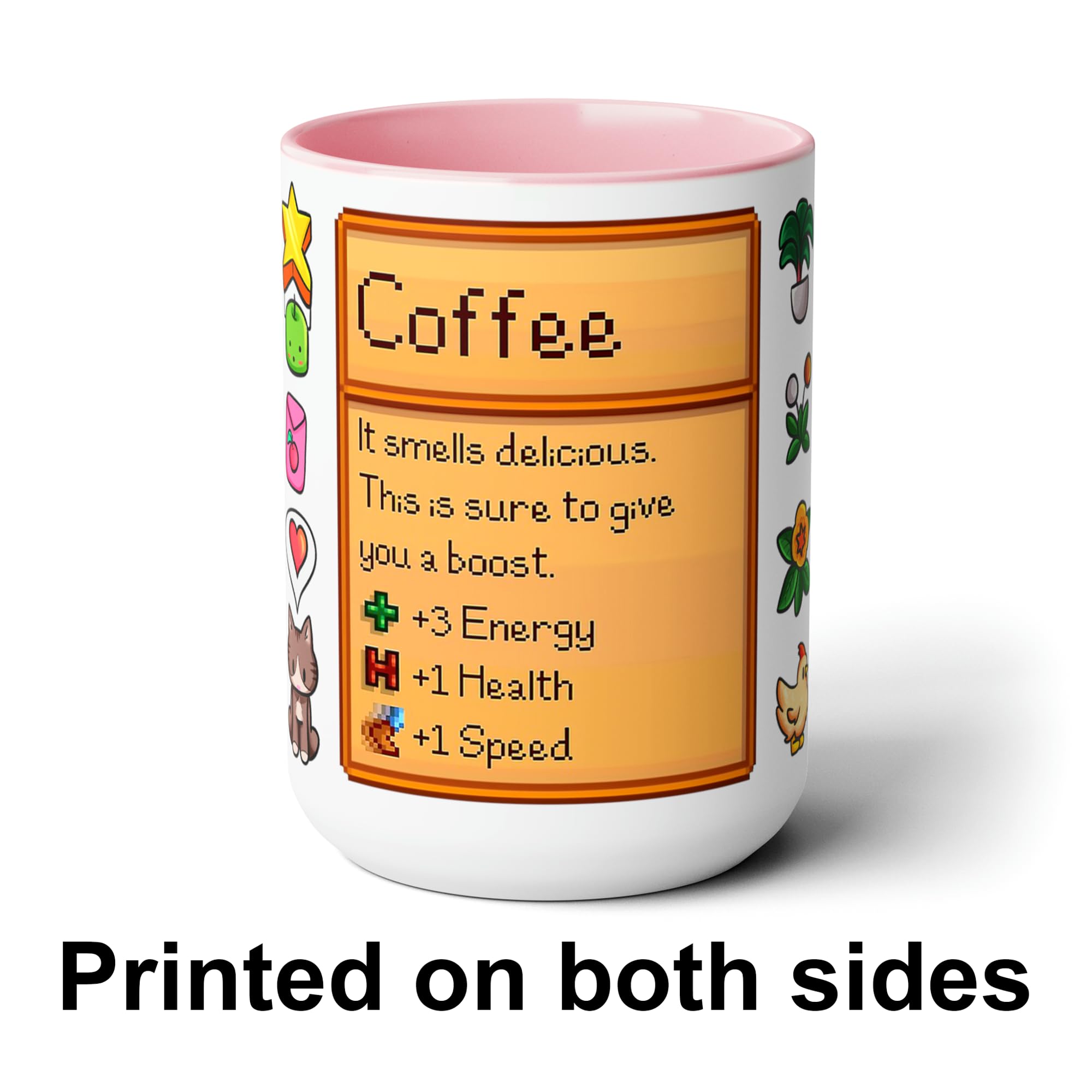 Stardew Valley Ceramic Coffee Mug with Pink Handle - 15oz Video Game Themed Cup for Tea & Coffee - Perfect Gamer Gift for Stardew Valley Fans - Ideal for Home, Office & Gaming Setup