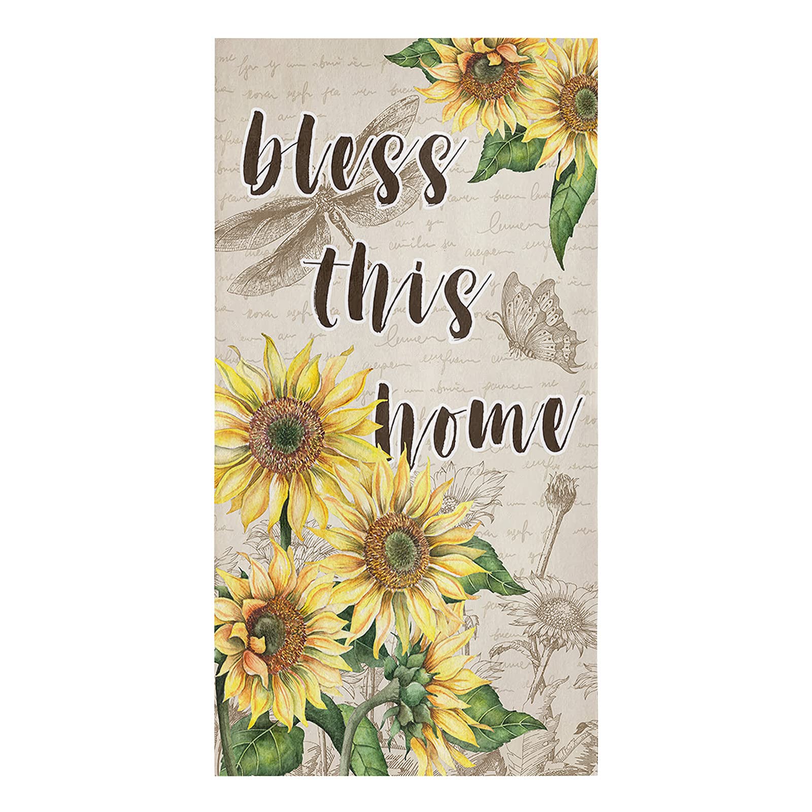 **Aomike Sunflower Bless This Home Kitchen Towels Set - Absorbent Soft Dish Towels with Dragonfly & Butterfly Design for Cleaning, Drying, Decor - 18