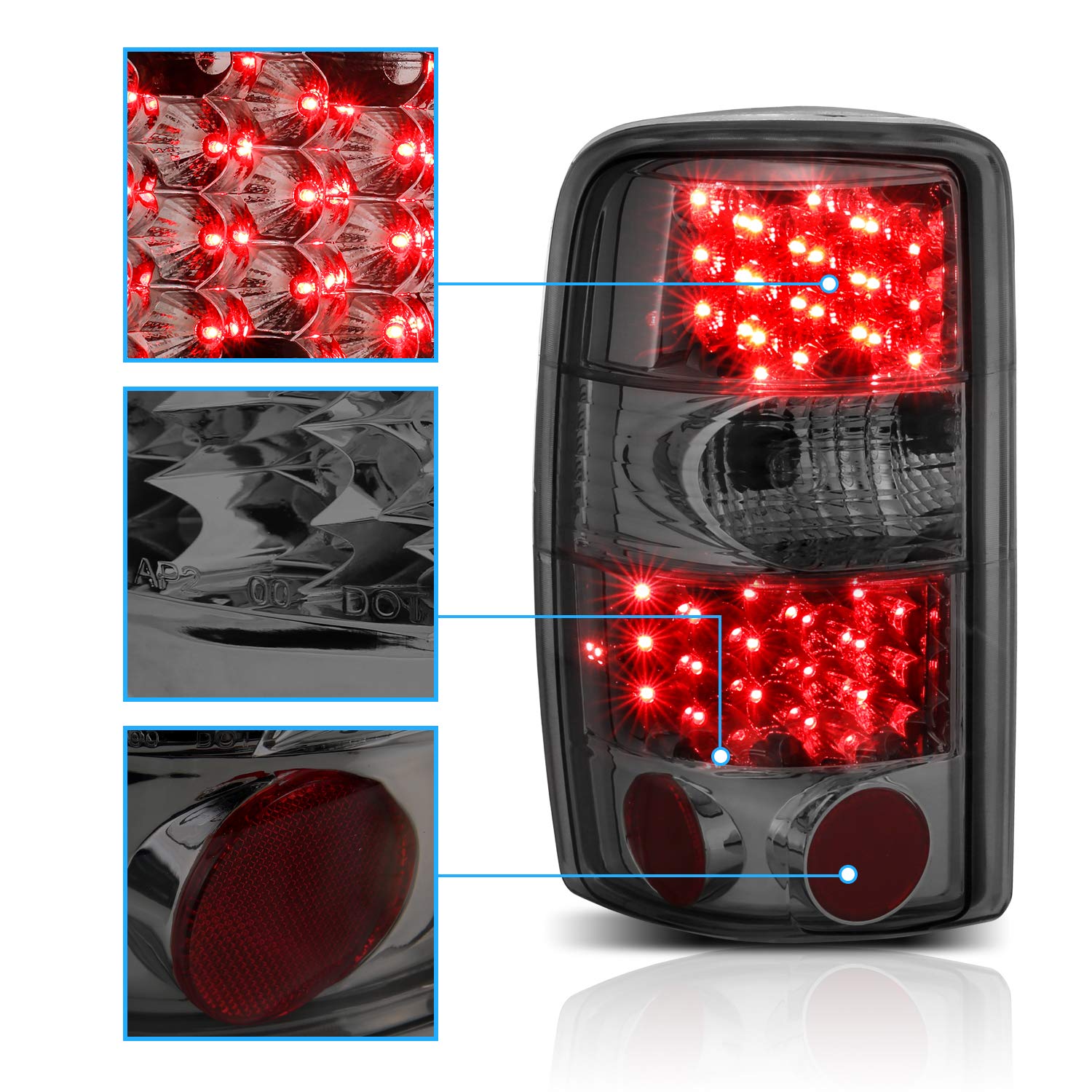 Smoke LED Brake Tail Lights Assembly Set for 2000-2006 Chevy Tahoe & Suburban | GMC Yukon | Passenger & Driver Side | Enhanced Visibility & Style for Night Driving