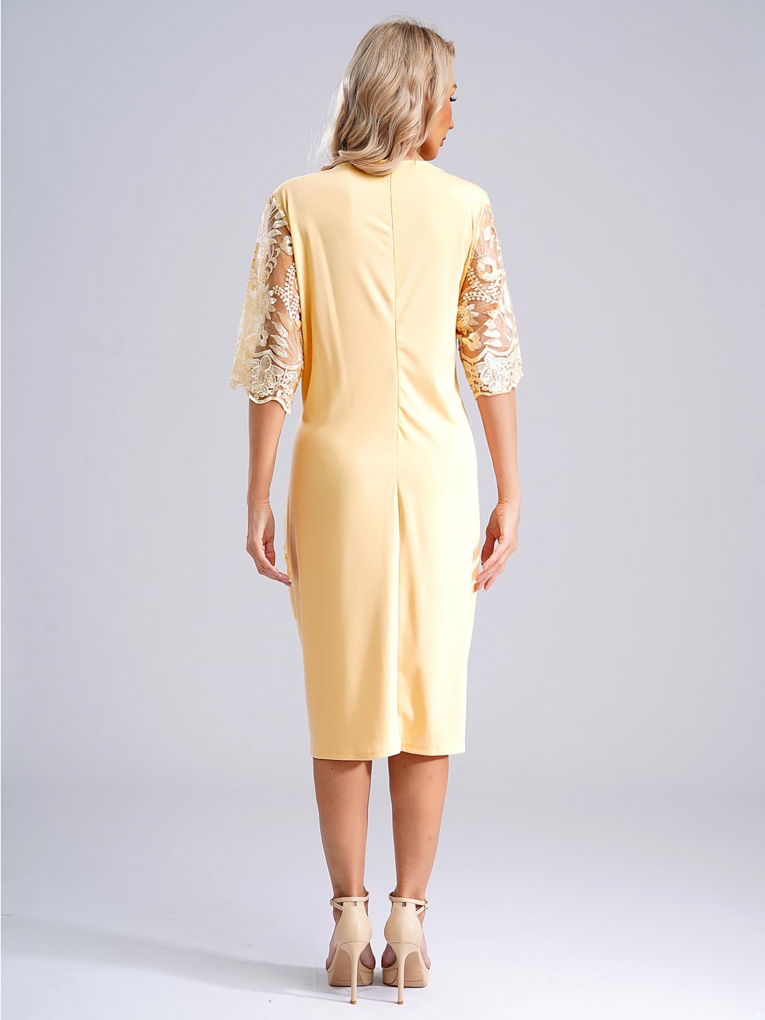 Elegant Plus Size Women's Formal Cocktail Dress with Lace Embroidered Short Sleeves - Perfect for Wedding Guest, Party & Special Occasions