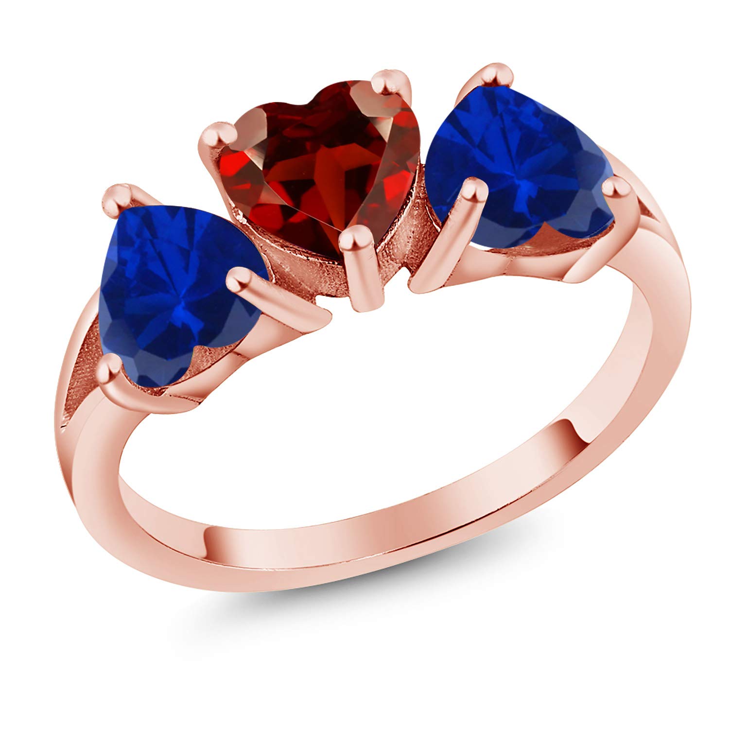 2.60 Ct Natural Red Garnet & Blue Created Sapphire 18K Rose Gold Plated Sterling Silver Ring for Women | Elegant Birthstone Jewelry Gift for Anniversary, Valentine's Day & Special Occasions