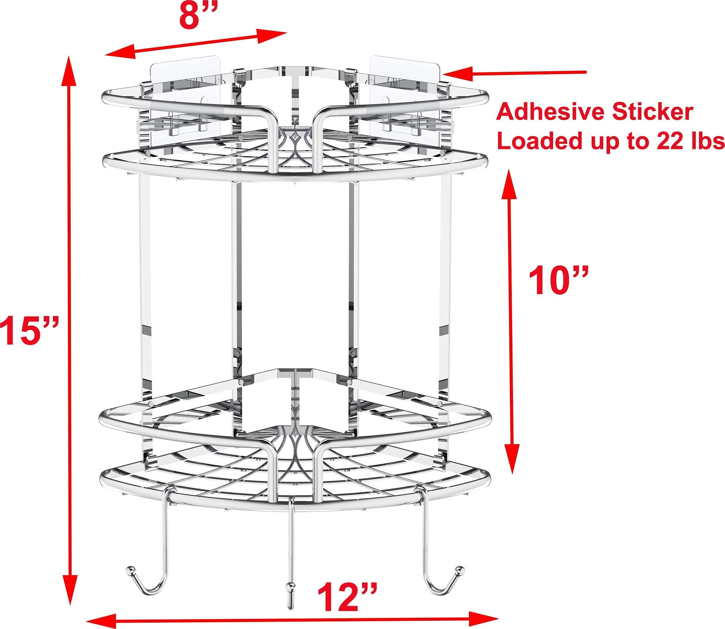 Large Hanging Shower Caddy with Adhesive Corner Shelf - Rustproof Bathroom Organizer for Shampoo, Soap & Beauty Products | Perfect for Small Showers & Bath Spaces