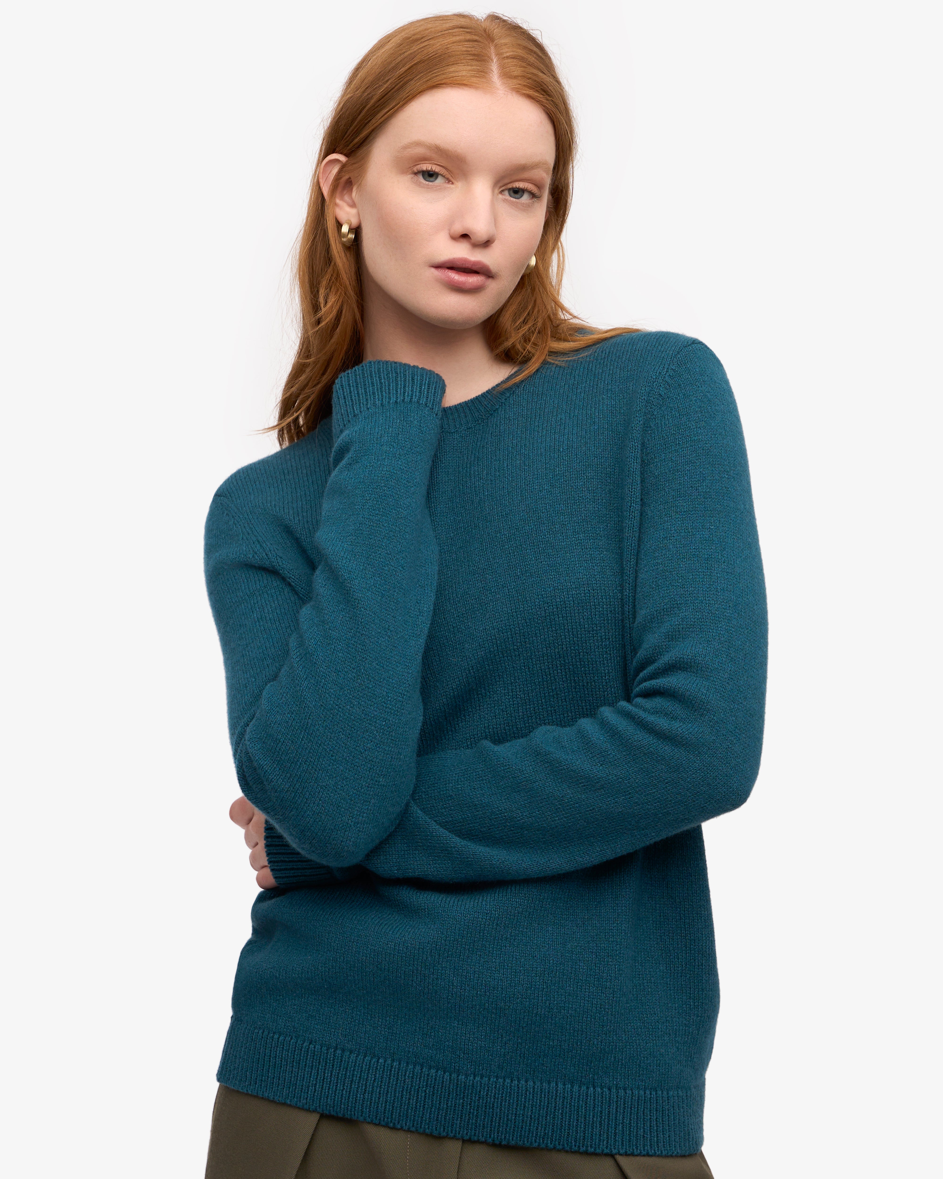Women's Classic Merino Wool Crew Neck Sweater - Soft & Warm Winter Knit Pullover - Ocean Green - Perfect for Office, Travel & Casual Outfits