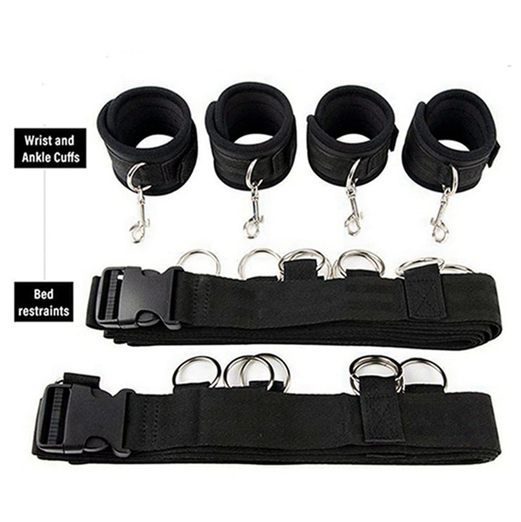 BDSM Bondage Restraints Kit for Couples - Adjustable Bed Straps, Wrist & Ankle Cuffs, Spreader Bar & Handcuffs for Adults - Perfect for Bedroom Play, Roleplay & Sensory Exploration