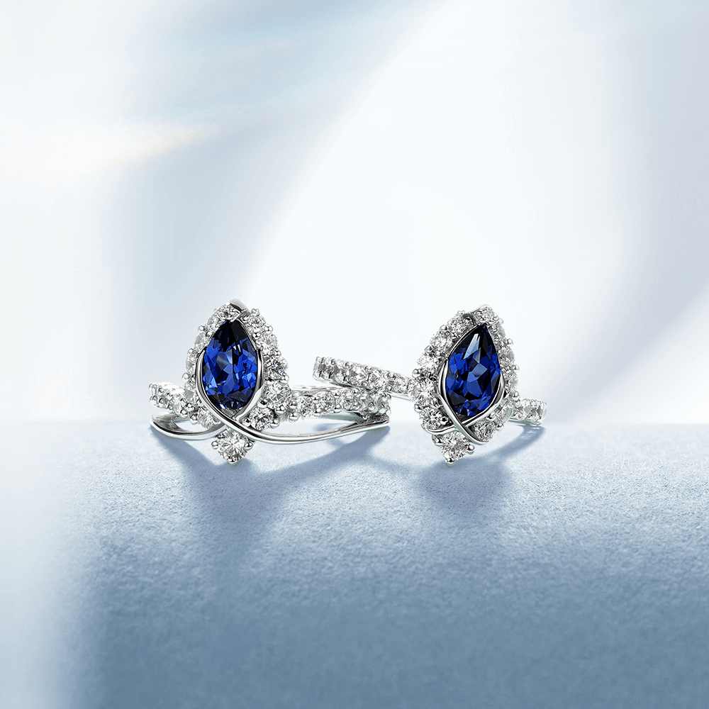 Luxury ENDLESS BLUE Pear-Shaped Sapphire Ring | Elegant Crown Design Jewelry | Perfect for Engagement, Wedding & Anniversary Gifts