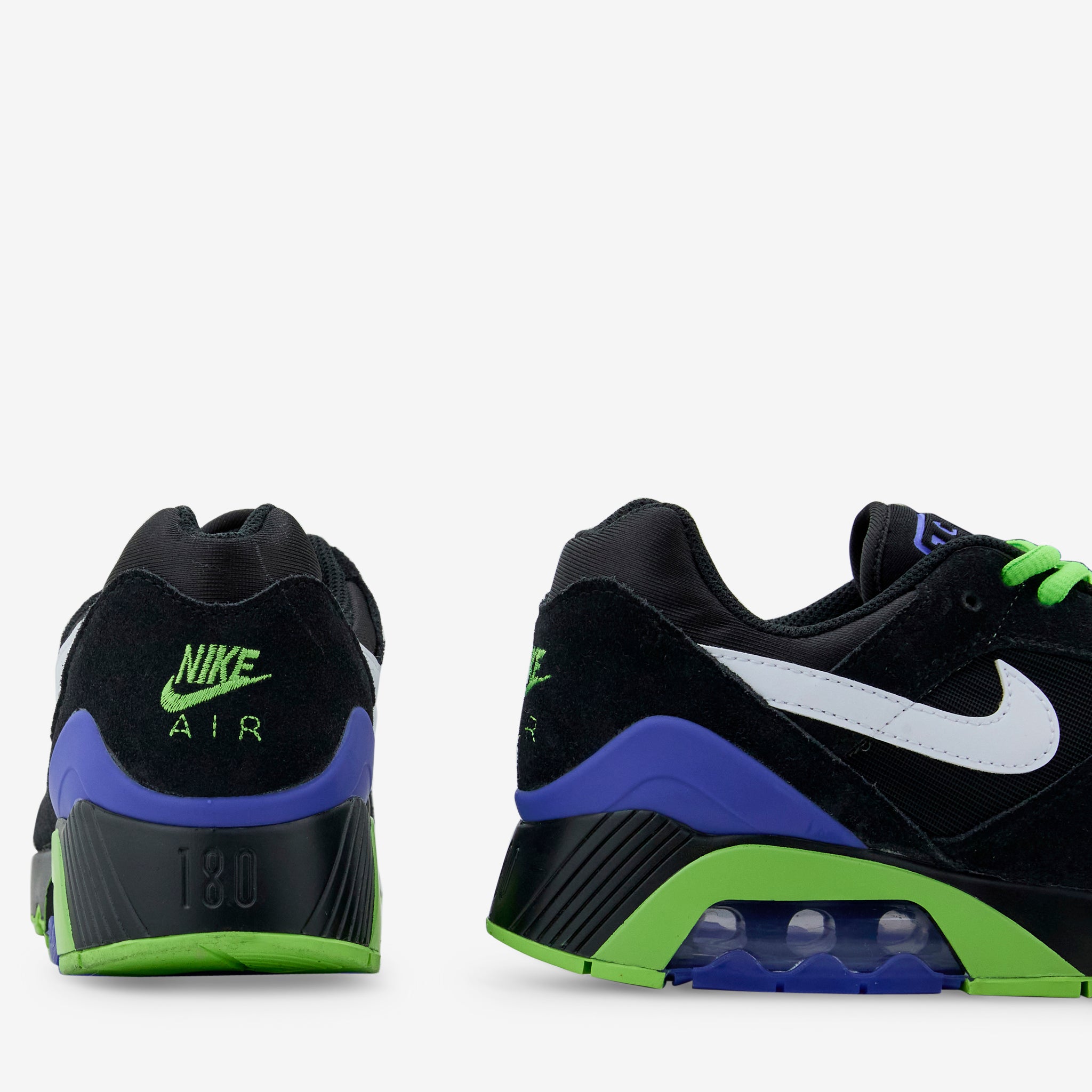 Nike Air 180 Sneakers - Black, White, Action Green & Persian Violet Color Options | Men's Running Shoes for Jogging, Gym Workouts & Casual Wear