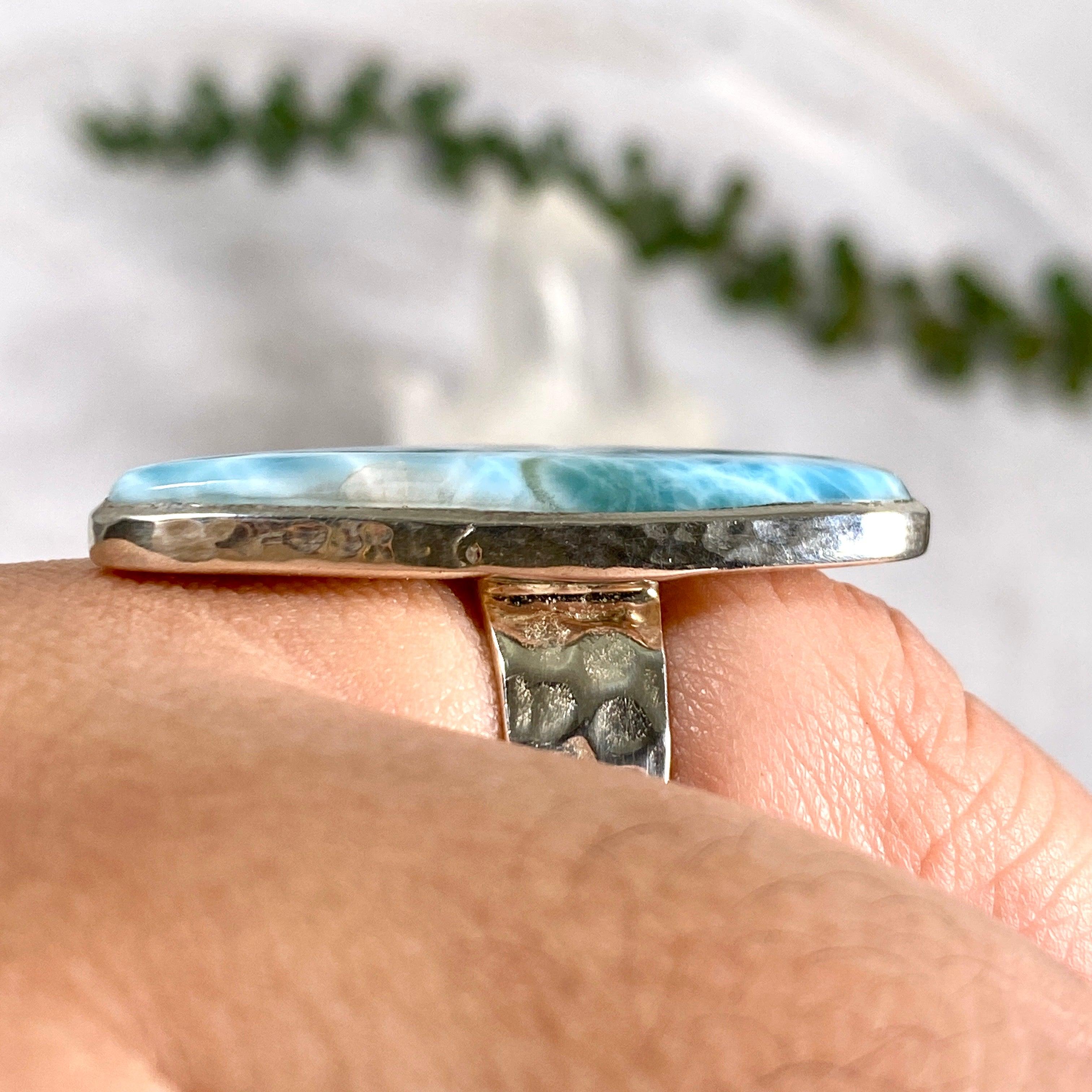 Larimar Freeform Hammered Band Ring - Size 11 - Handmade Sterling Silver Jewelry - KRGJ2181 | Perfect for Boho Fashion, Beach Weddings & Everyday Wear