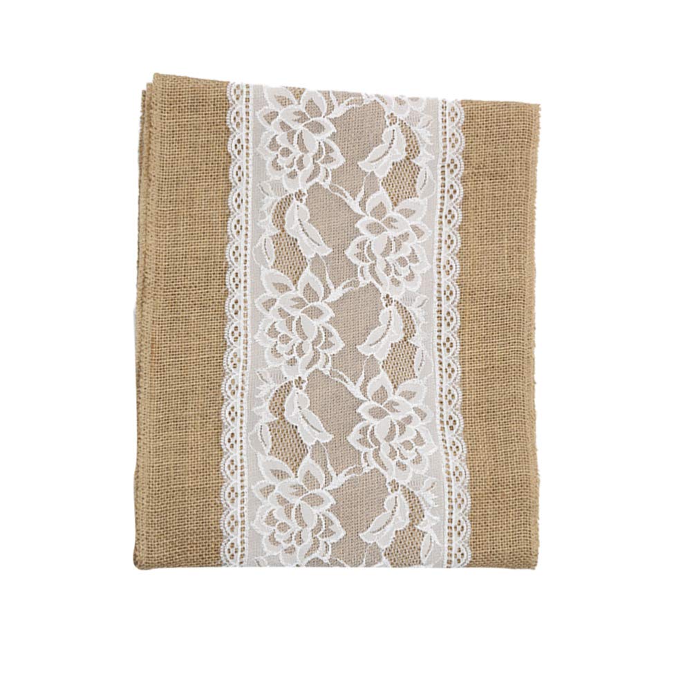 Amosfun 1pc Natural Jute Lace Table Runner for Christmas, Wedding, Home Decor - Macrame Linen Tablecloth & Table Flag - Perfect for Dining Tables, Buffets, and Party Decorations