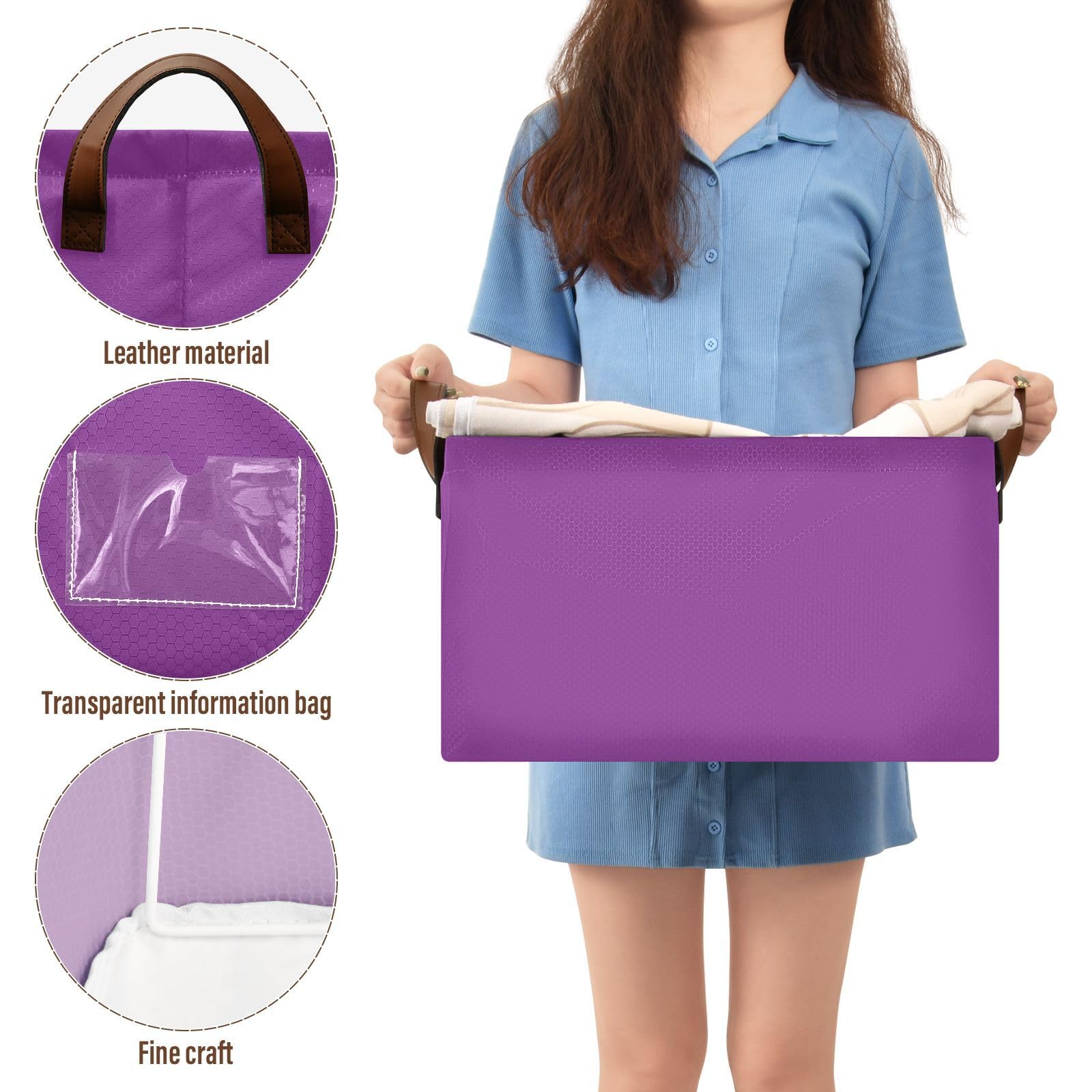 Bright Purple 2-Pack Collapsible Fabric Storage Bins with Handles - Foldable Cube Organizer Baskets for Shelves, Closet, Home & Office - Perfect for Blankets, Clothes, Toys & Home Organization