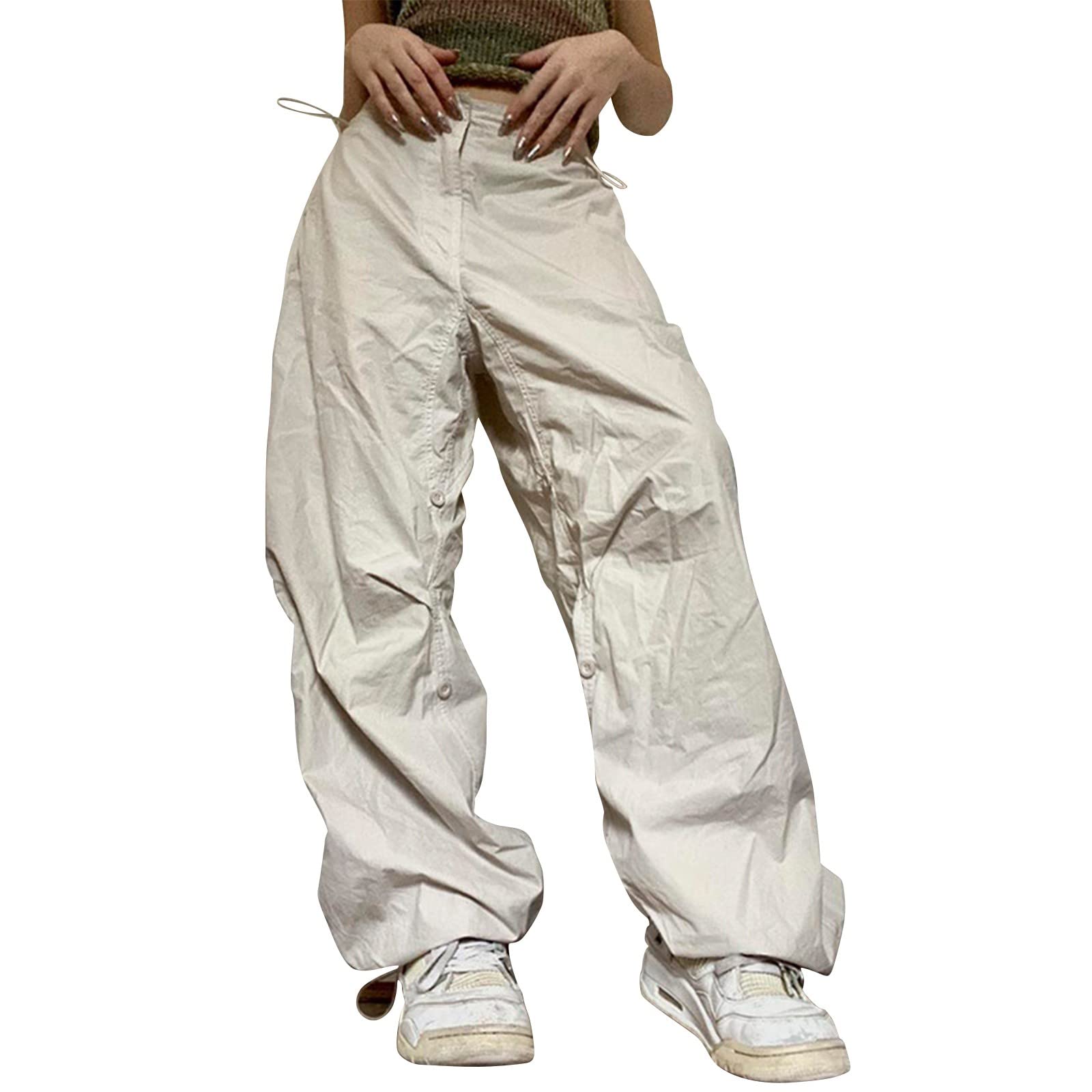 WOCACHI Women's High Waist Baggy Cargo Jeans with Flap Pockets - Relaxed Fit Straight Wide Leg Y2K Fashion Streetwear Pants for Casual Wear, Hip Hop Style & Urban Outfits