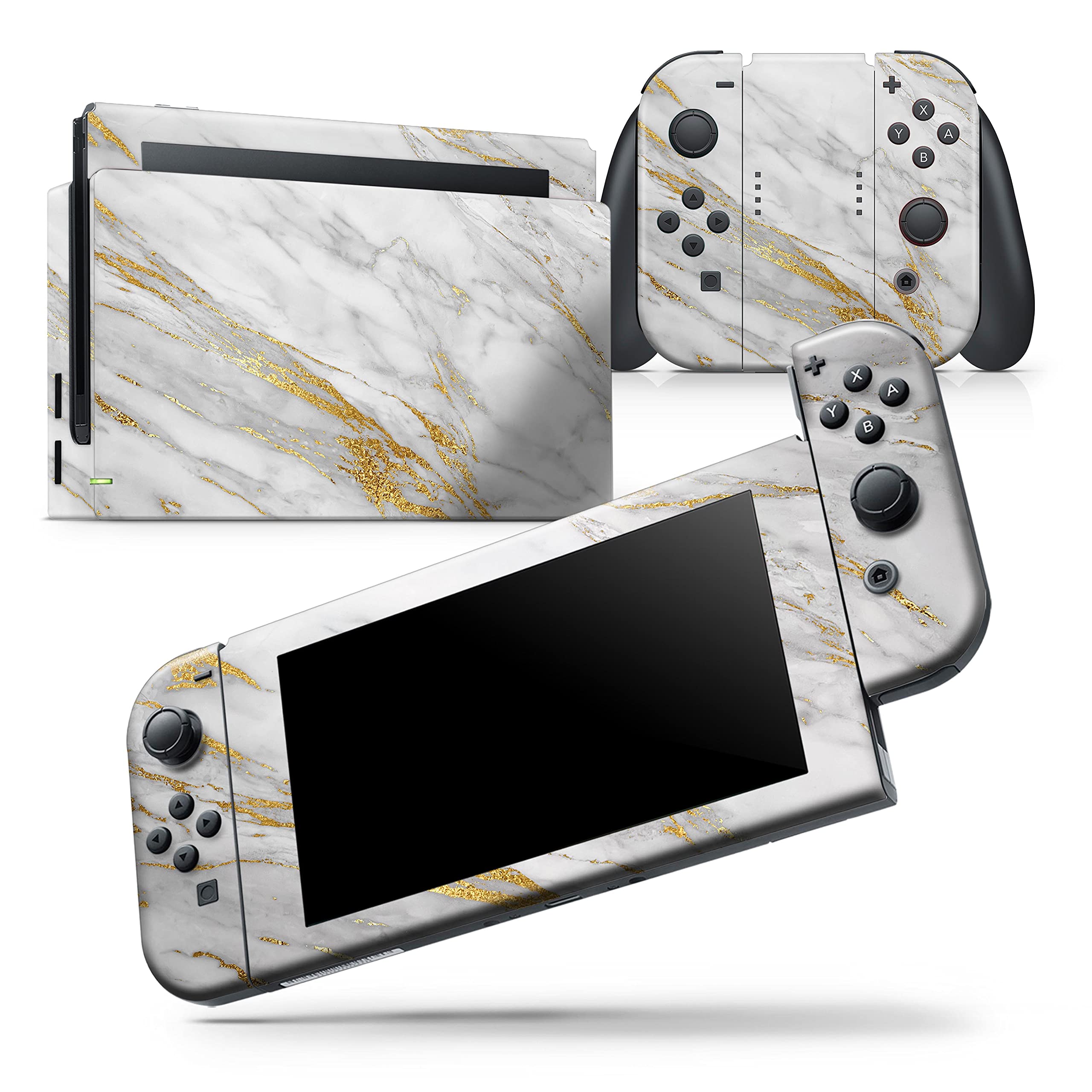 Nintendo Switch Lite Skin Decal - Scratch-Resistant Removable Vinyl Wrap Cover Compatible with Switch Lite - Marble & Digital Gold Foil V4 Design - Perfect for Gaming Protection and Customization