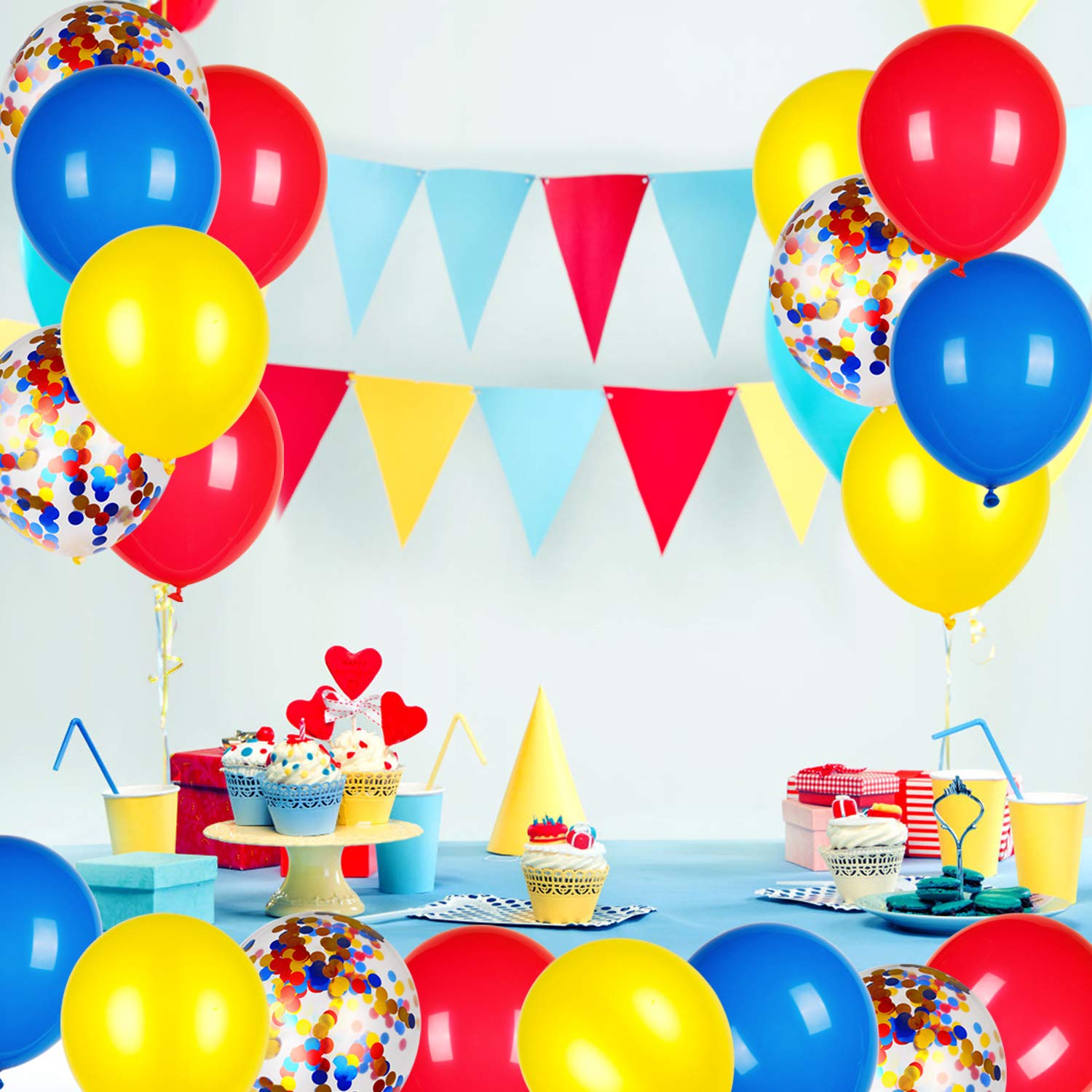 80 Pack Red Yellow Blue Confetti Latex Balloons - Paw Patrol Party Decorations, Carnival Circus Birthday Supplies for Kids, Baby Showers & Festive Events