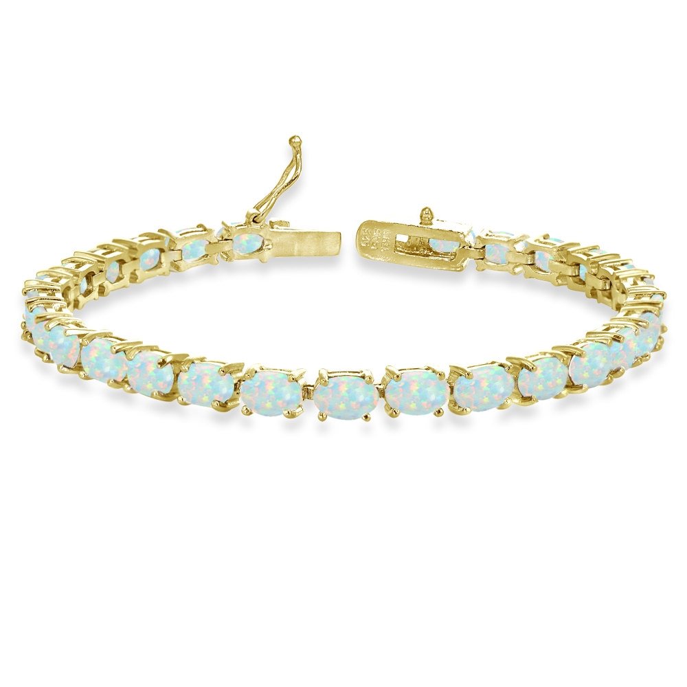 B. BRILLIANT Women's Birthstone Tennis Bracelet - 6x4mm Oval-Cut Genuine/Synthetic Gemstone Sterling Silver or Gold Bracelet with Gift Box - Perfect for Birthday, Anniversary & Mother's Day Gifts