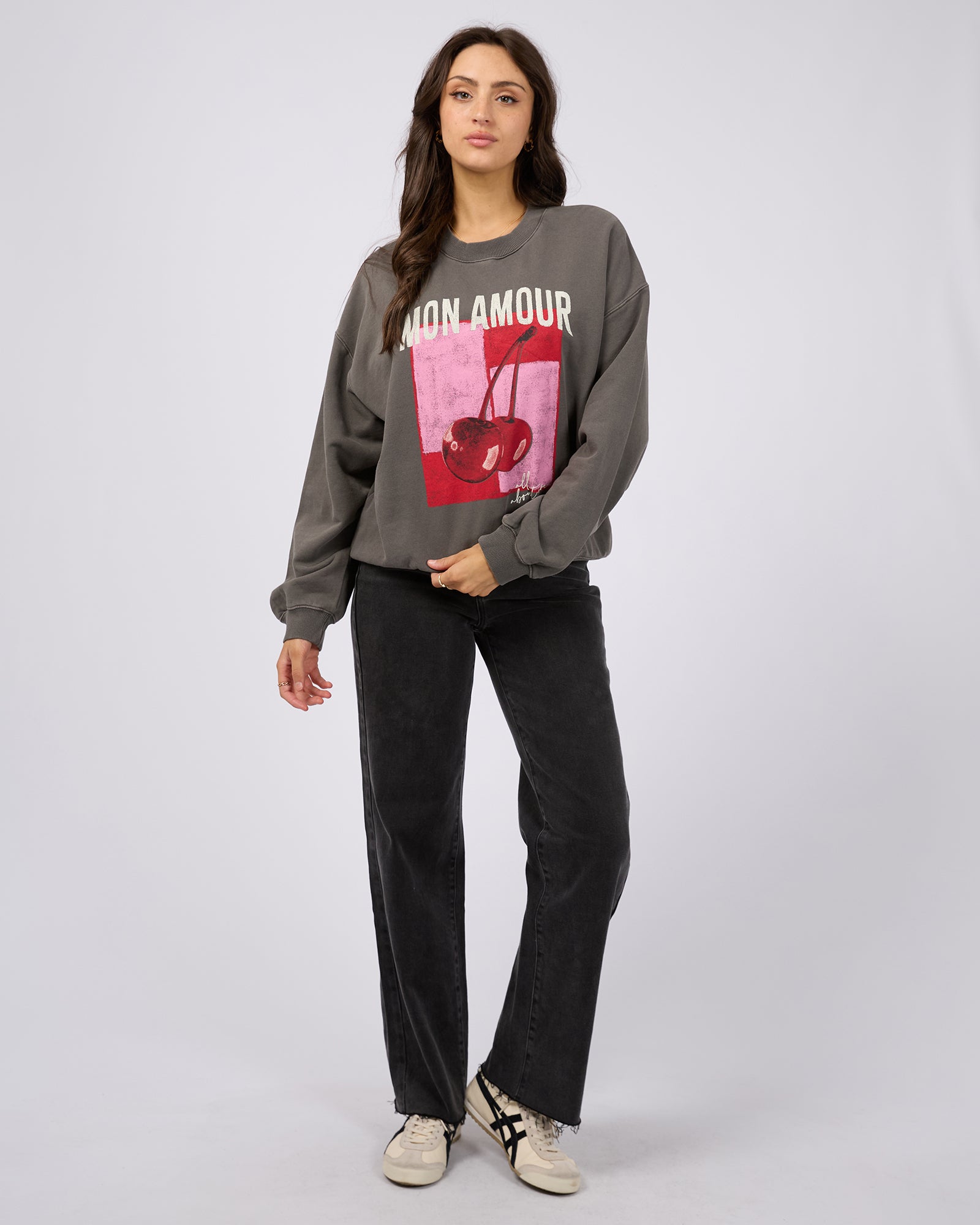 All About Eve Mon Amour Slouch Crew Charcoal Sweater - Cozy Oversized Pullover for Women | Perfect for Casual Outfits, Lounge Wear & Fall Fashion