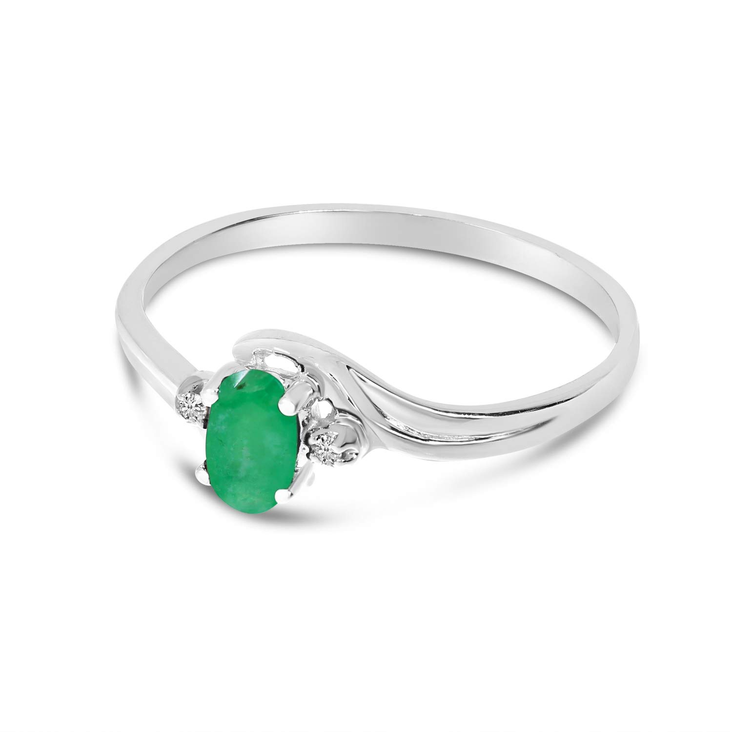 10K White Gold Emerald and Diamond Ring for Women - Elegant Jewelry Gift for Engagement, Wedding & Special Occasions