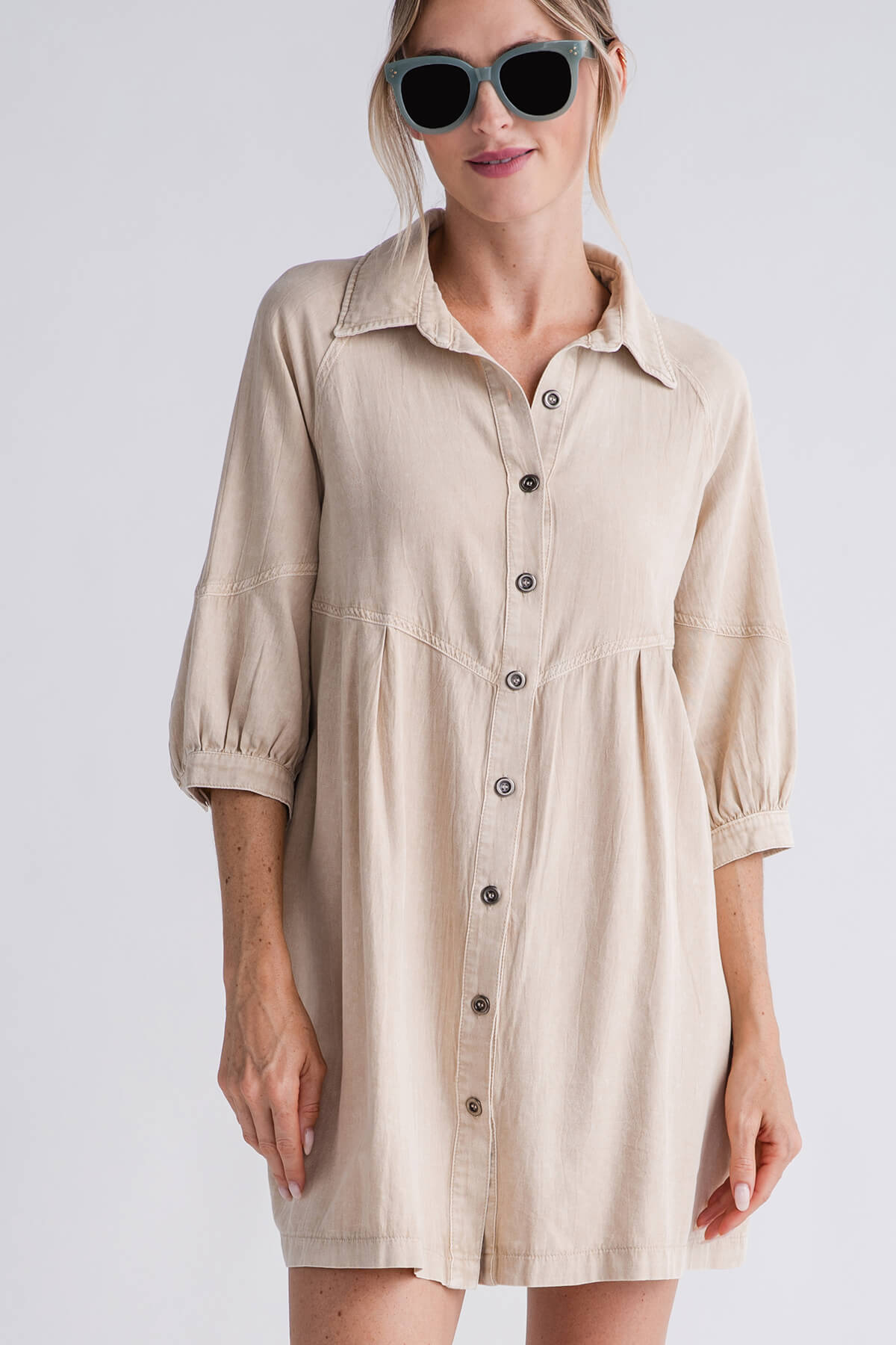 Mustard Seed Button Collar Dress for Women - Elegant Office & Party Wear - Flattering A-Line Summer Dress with Pockets