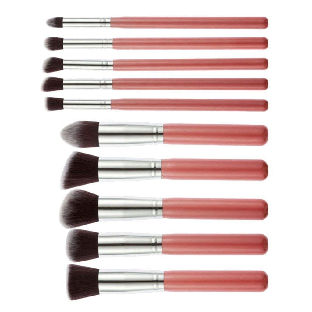 Premium 10-Piece Makeup Brush Set - Foundation, Eyeliner & Eyeshadow Brushes with Sponge Puff & Cleaner (Pink) | Professional Cosmetic Tools for Flawless Makeup Application - Perfect for Daily Use, Travel & Professional Makeup Artists