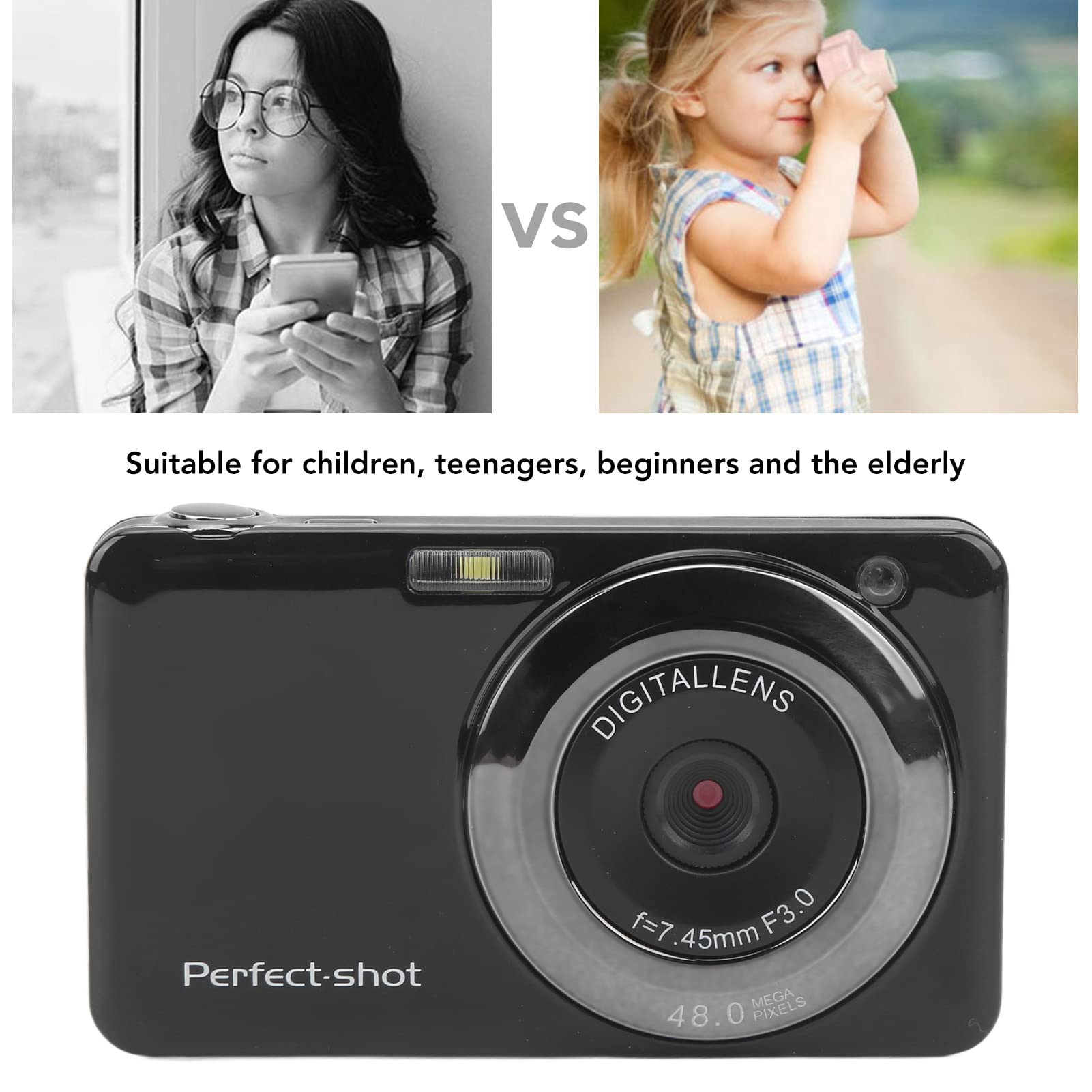 48MP Mini Digital Camera with 8X Zoom & LCD Screen - Perfect for Vlogging, Kids & Teens Gifts (Black)