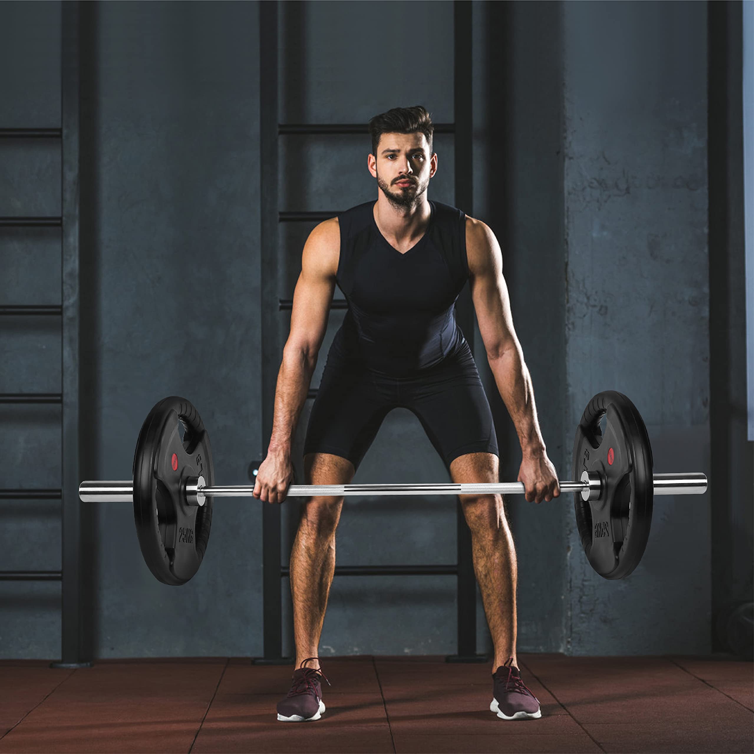 Wuuhoo® Jan Olympic Dumbbell Plates - 2-Piece Weight Plate Set with Solid Black Rubber Coating & Handles - Home Gym Equipment for Strength Training, CrossFit, and Fitness Workouts