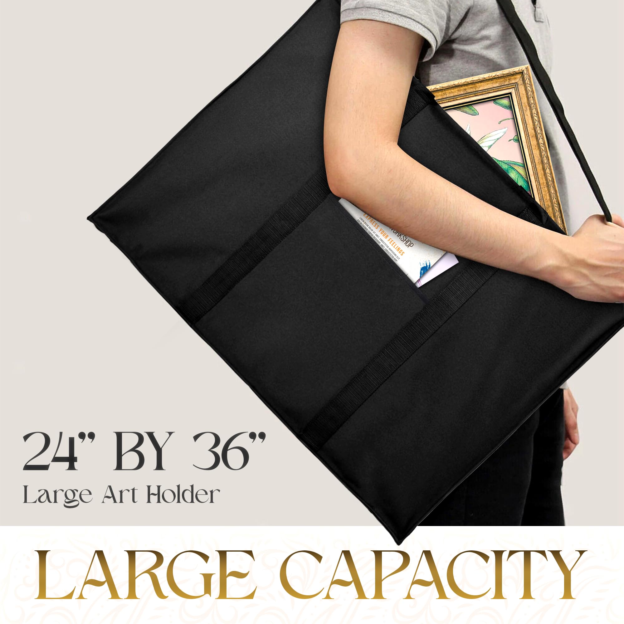 Professional Art Portfolio Case 24x36 Inches - Waterproof Art Storage Bag for Drawings & Paintings - Durable Fabric Artist Portfolio for Students & Professionals - Perfect for Art School, Exhibitions & Travel