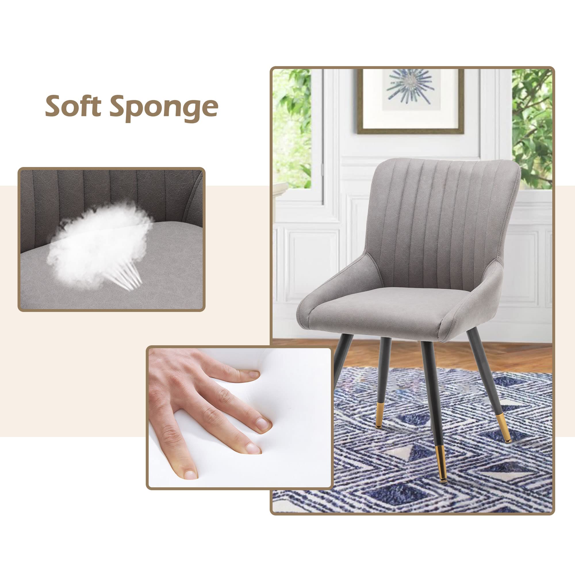 Annjoe Set of 4 Faux Leather Dining Chairs - Modern Upholstered Accent Chairs with Metal Legs for Kitchen, Office, Bistro & Cafe | Perfect for Dining Rooms, Home Offices & Small Spaces