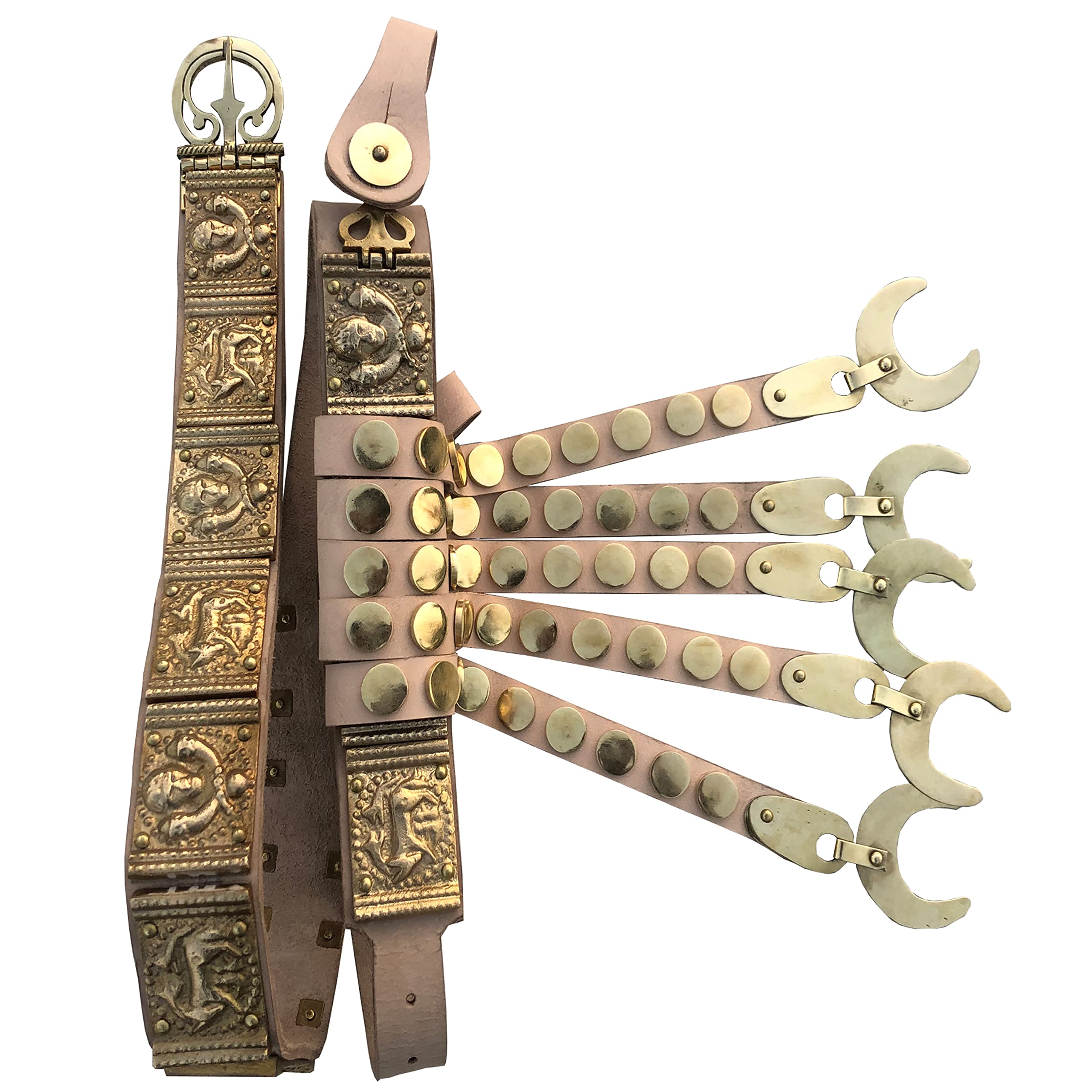 SHE-WOLF ROMAN CINGULUM BELT - Brass Coated Plates Military Belt, 50 Inches Length - Perfect for LARP, Cosplay, Historical Reenactment & Medieval Costume Accessories