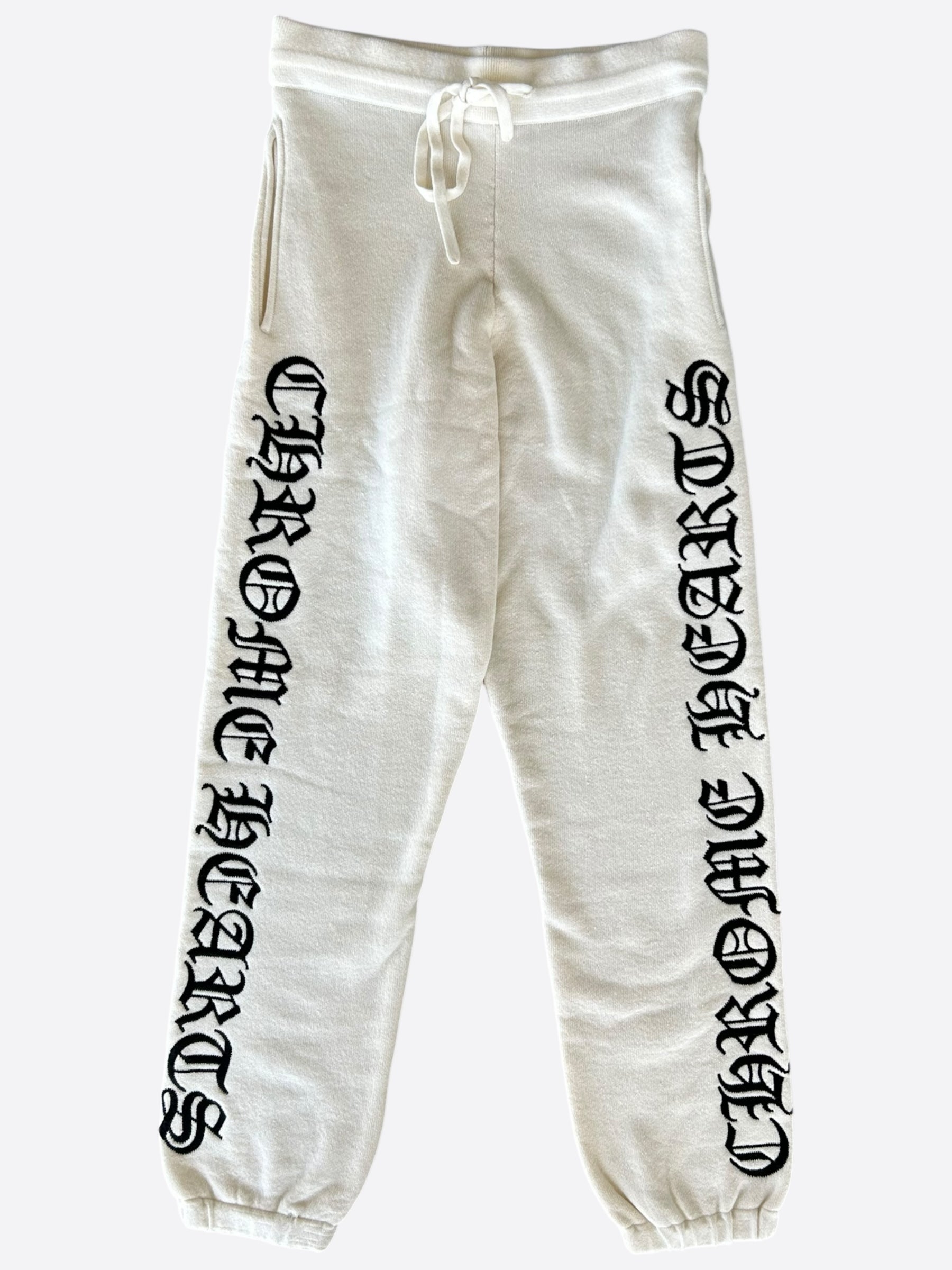 Chrome Hearts Beige & Black Embroidered Cashmere Sweatpants for Men - Luxury Designer Lounge Pants for Casual Wear & Home Comfort