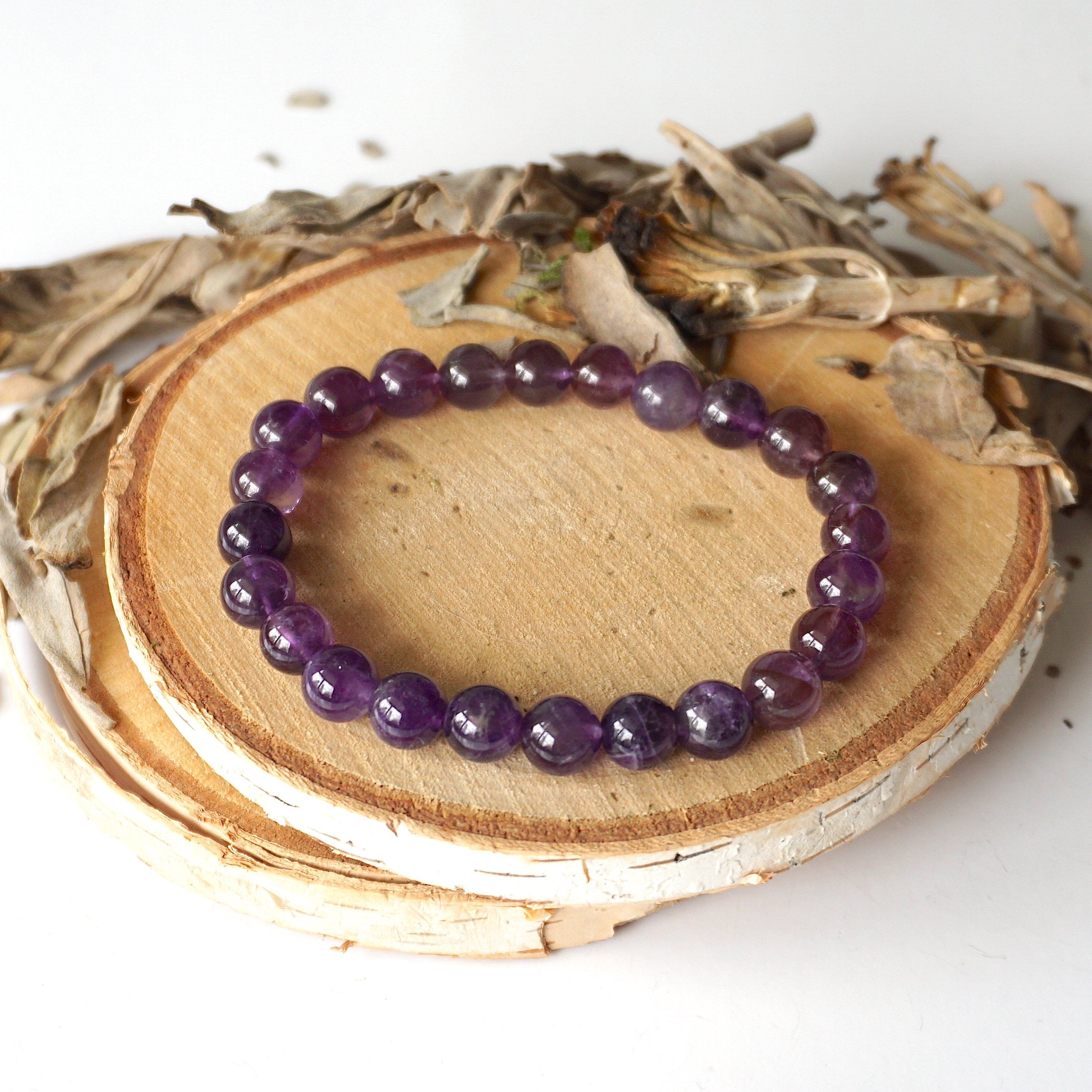 Amethyst Healing Crystal Mala Bracelet - Natural Gemstone Meditation Beads for Stress Relief & Spiritual Balance | Perfect for Yoga, Mindfulness & Daily Wear