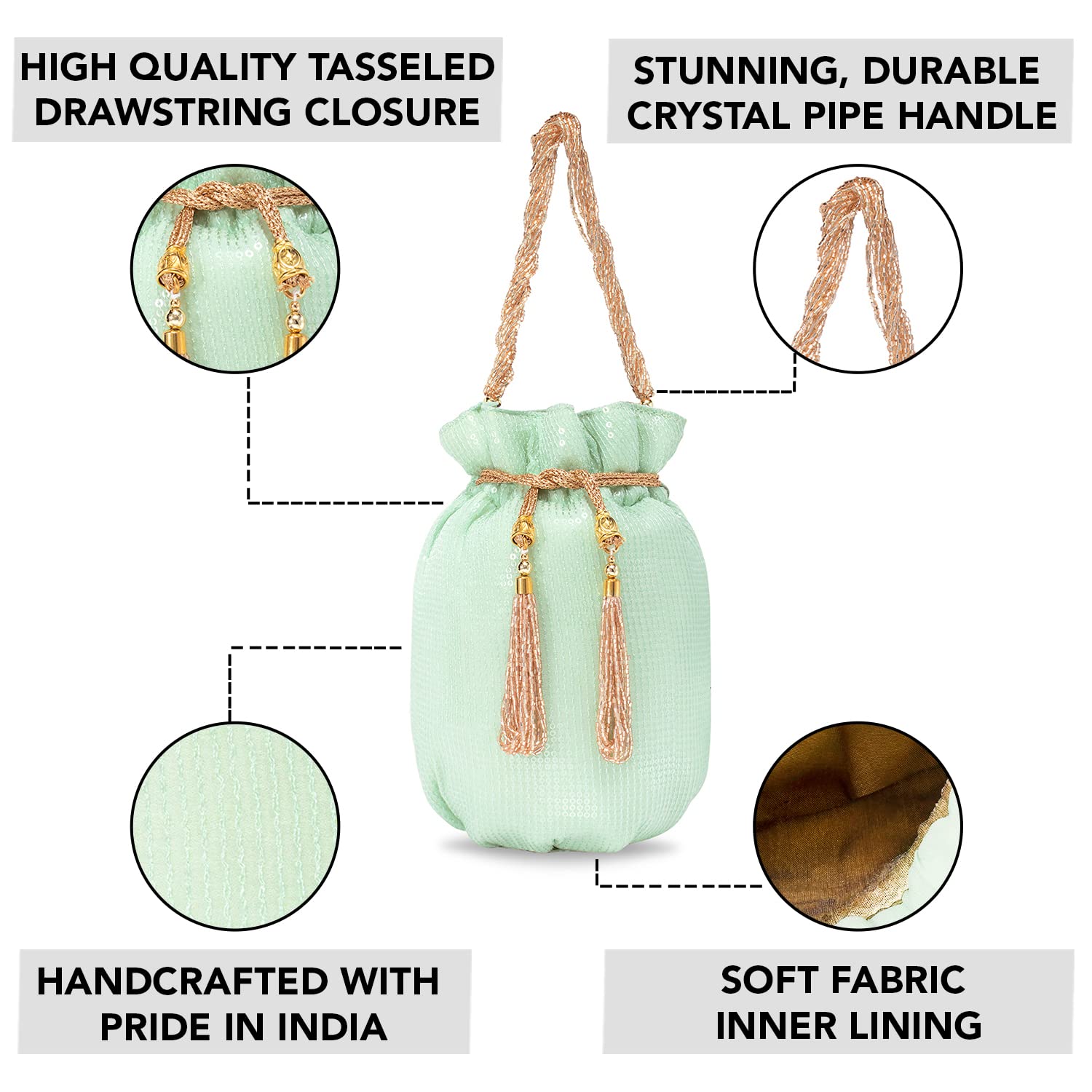 **Aheli Indian Potli Bags for Women - Ethnic Embroidered Clutch Purse with Drawstring, Wedding Bridal Evening Party Handbag (Perfect for Weddings, Festivals & Special Occasions)**
