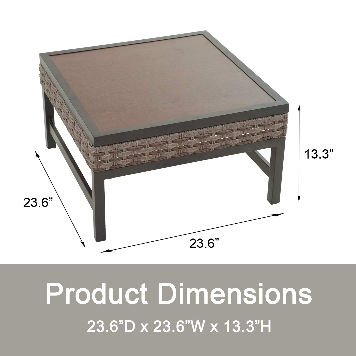 Brown PE Wicker Outdoor Side Table - Square Metal Frame Rattan Tea Table for Patio, Garden, Deck & Pool - Durable Weather-Resistant Furniture for Relaxing & Entertaining