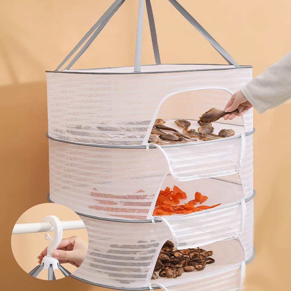 3-Tier Foldable Hanging Mesh Herb Drying Rack for Plants, Flowers, Vegetables & Fish - Perfect for Kitchen, Garden, Hydroponics & Laundry Use