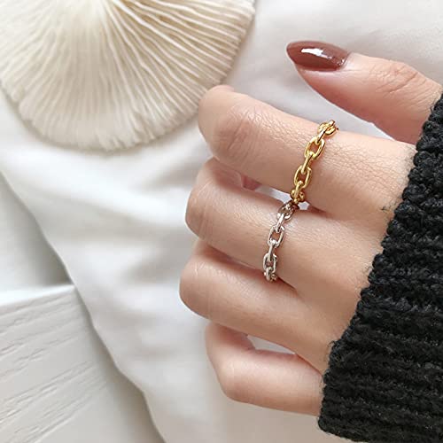 Trendy 2021 Adjustable Chain Link Rings for Women & Girls - Simple Stacking Open Band Rings - Perfect for Layering, Everyday Wear & Gift Giving