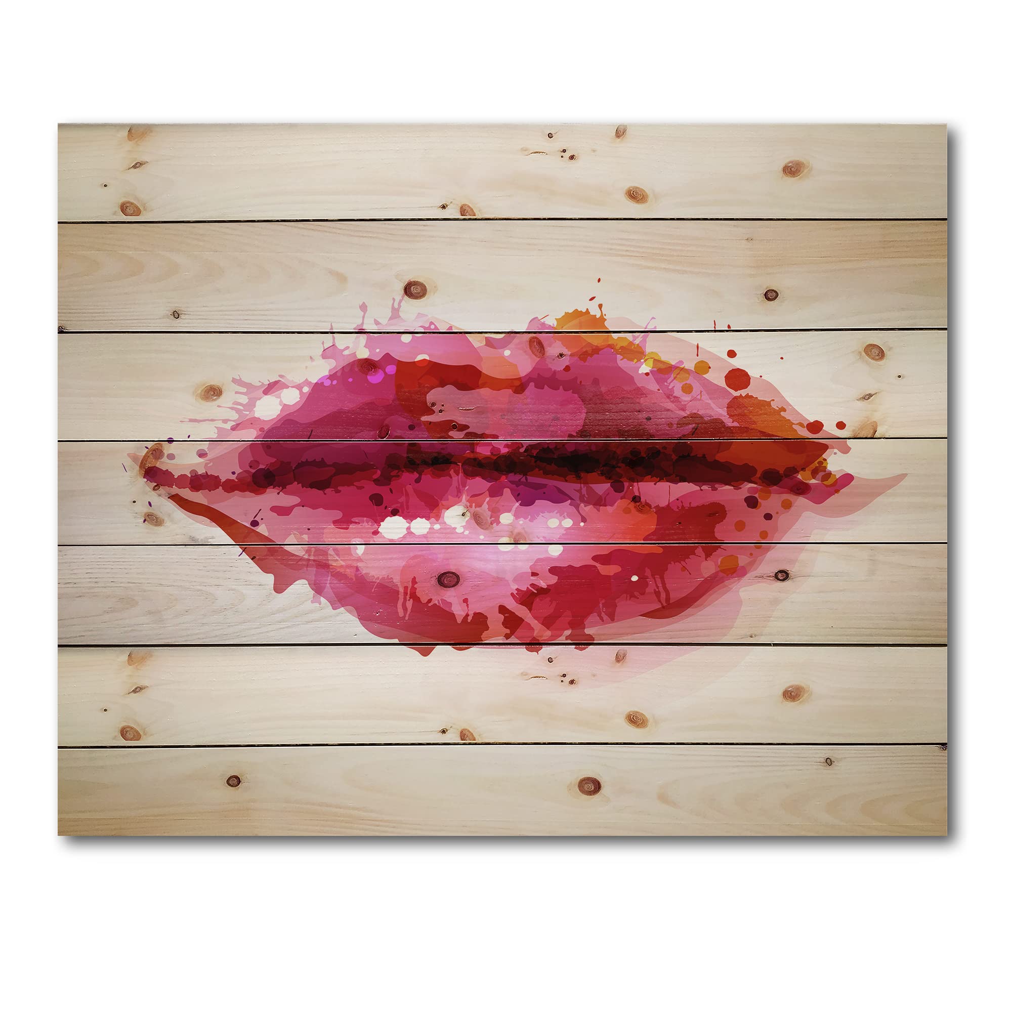 Abstract Red Lips Modern Wood Wall Art - Contemporary Large People Wood Panel Decor Printed on Natural Pine - Perfect for Living Room, Bedroom & Office Decor