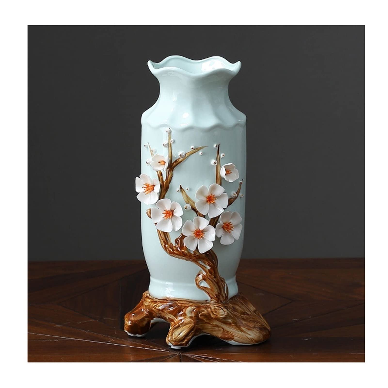 Handmade Chinese Style Ceramic Vase with Relief Art - Porcelain Flower Vase for Home Decor, Living Room, Desktop, Water Culture | Elegant Decorative Vase for Wedding Centerpieces, Housewarming Gifts & Feng Shui Arrangements (Size C)