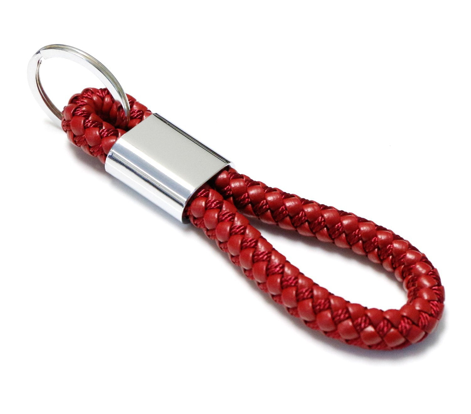 Braided Leather Keychain with Ring - Durable Red Leather Strap for Car Keys & Key Fobs | Perfect for Key Organization & Easy Access in Car, Home, or Office