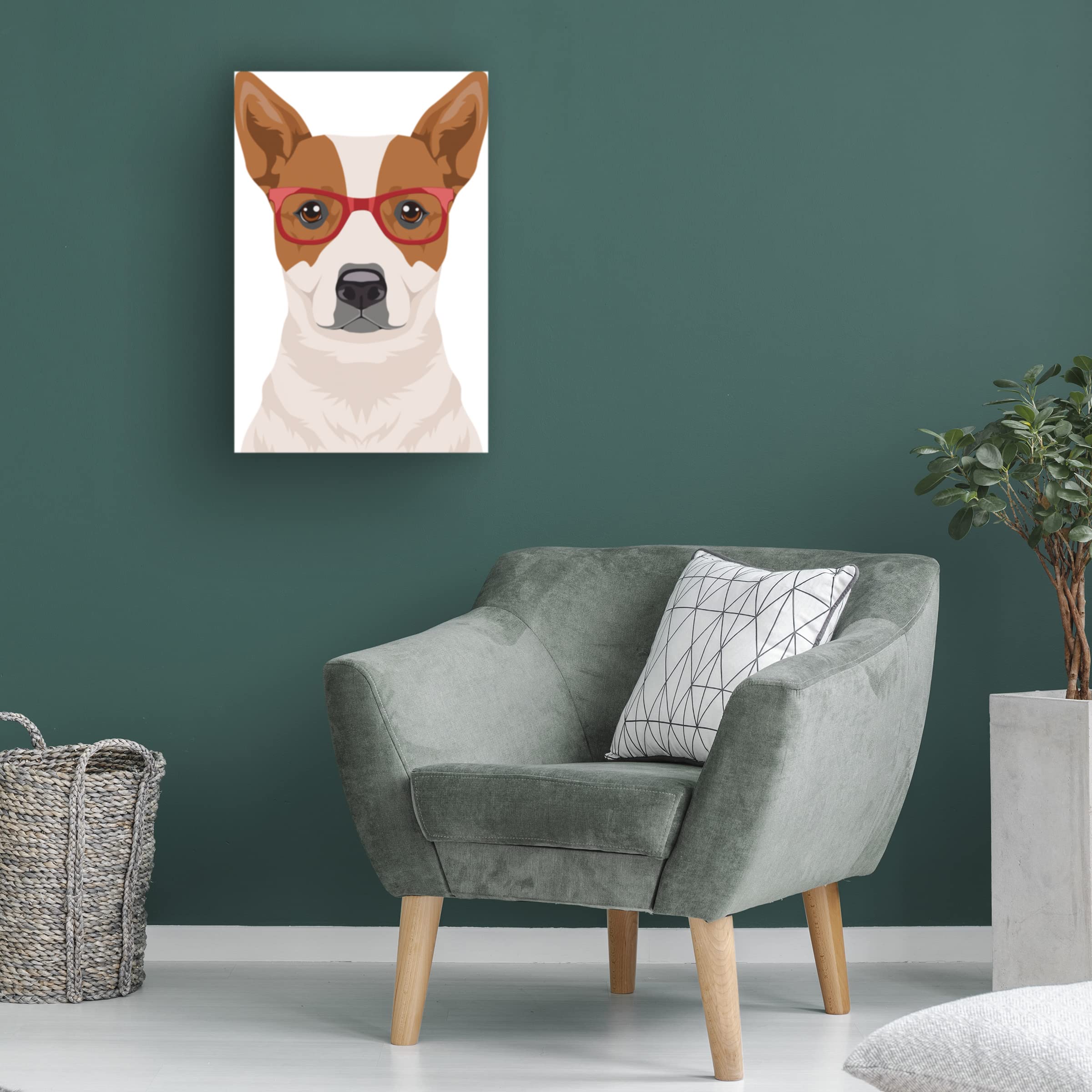 Trademark Fine Art 'Australian Cattle Dog Wearing Hipster Glasses' Canvas Wall Art Print - Modern Pet Portrait Decor for Living Room, Bedroom & Office