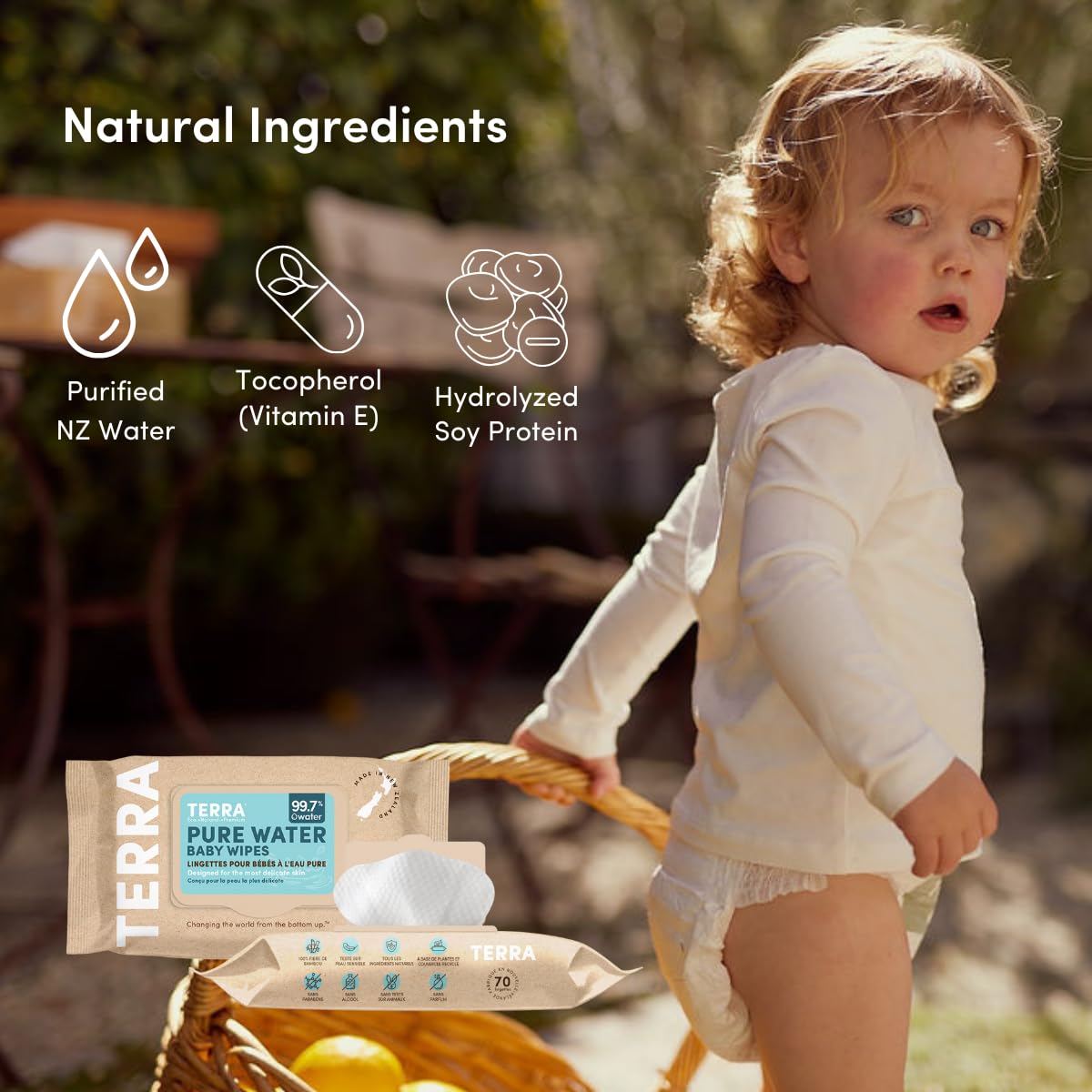 Organic Pure New Zealand Water Bamboo Baby Wipes - Hypoallergenic, Biodegradable & Chemical-Free (70 Count, Pack of 12) | Gentle for Newborn Skin, Perfect for Diaper Changes, On-the-Go Cleaning & Sensitive Skin Care