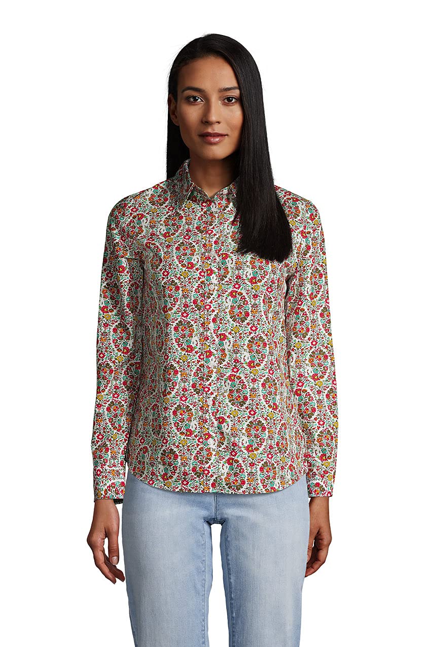 Lands' End Women's No Iron Supima Cotton Long Sleeve Shirt - Soft Wrinkle-Free Business Casual Blouse for Office & Travel