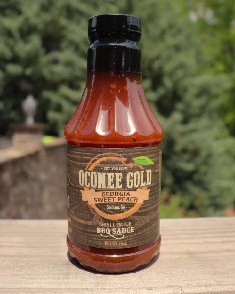 Oconee Gold Georgia Sweet Peach BBQ Sauce - Tangy & Sweet Glaze for Grilling, Smoking & Dipping - Perfect for Ribs, Chicken & Pulled Pork