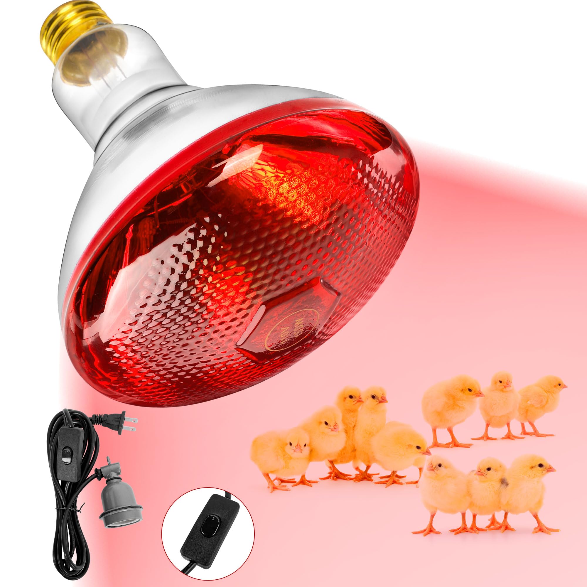 150W Red Infrared Heat Lamp Bulb for Chickens - Brooder Coop Heater for Baby Chicks, Ducklings & Poultry - Perfect for Winter Warming & Egg Production Boost
