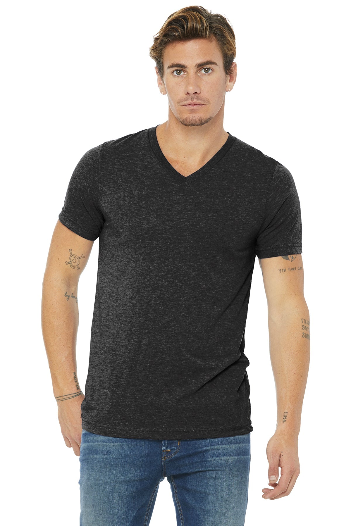 Bella Canvas Unisex Triblend V-Neck T-Shirt - Soft Tri-Blend Fabric, Comfort Fit, Charcoal Black - Perfect for Casual Wear, Layering & Everyday Outfits