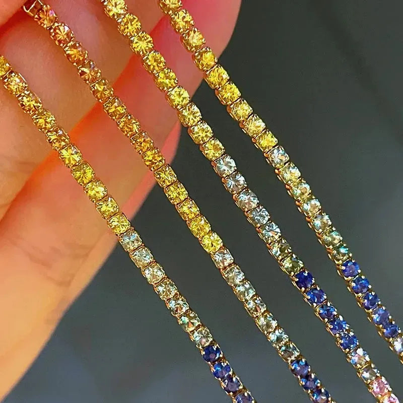 18K Pure Yellow Gold Natural Multi-Color Sapphire Tennis Bracelet for Women | Elegant Classic Jewelry for Engagement, Wedding, Anniversary & Special Occasions