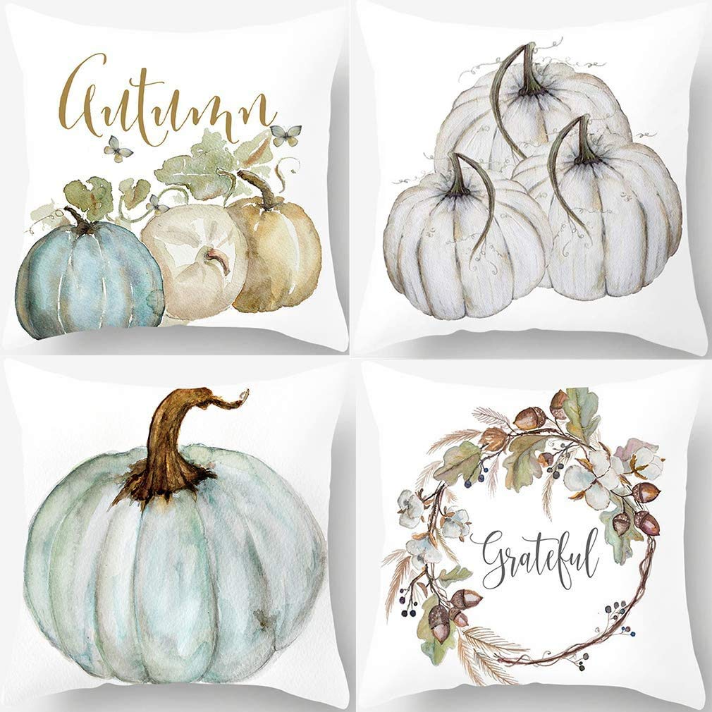 GLUDEAR Fall Decor Pumpkin Pillow Covers Set of 4 - 18x18 Inch Autumn Thanksgiving Throw Pillow Cases for Couch, Sofa & Home Decor - Cozy Seasonal Cushion Covers for Living Room, Porch and Thanksgiving Party