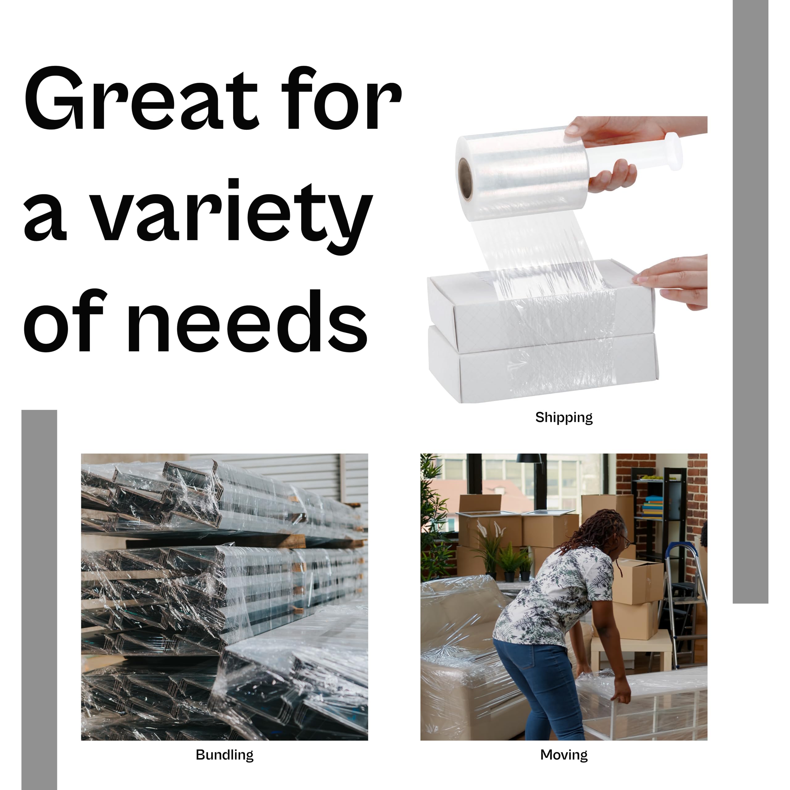 PSBM White Mini Stretch Wrap with Plastic Handle - 36 Pack, 3 Inch x 1000 Feet, 80 Gauge Plastic Cling Film Rolls for Color Coding, Storing & Shipping Pallets - Ideal for Warehouse, Moving & Industrial Packaging