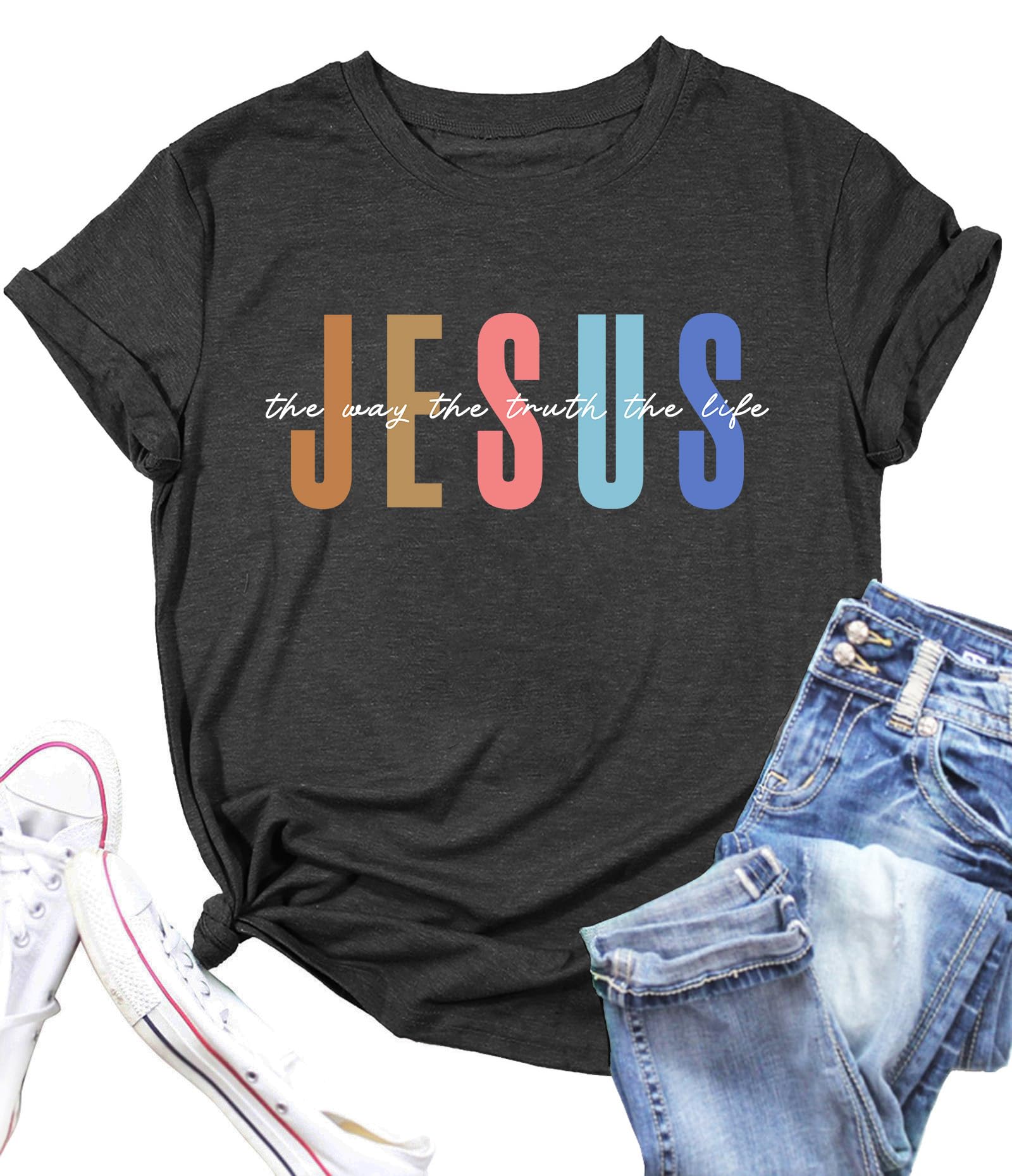 PECHAR Women's Christian T-Shirt - Jesus Faith Religious Tee with Bible Verse - Short Sleeve Christian Apparel for Church, Bible Study & Everyday Wear