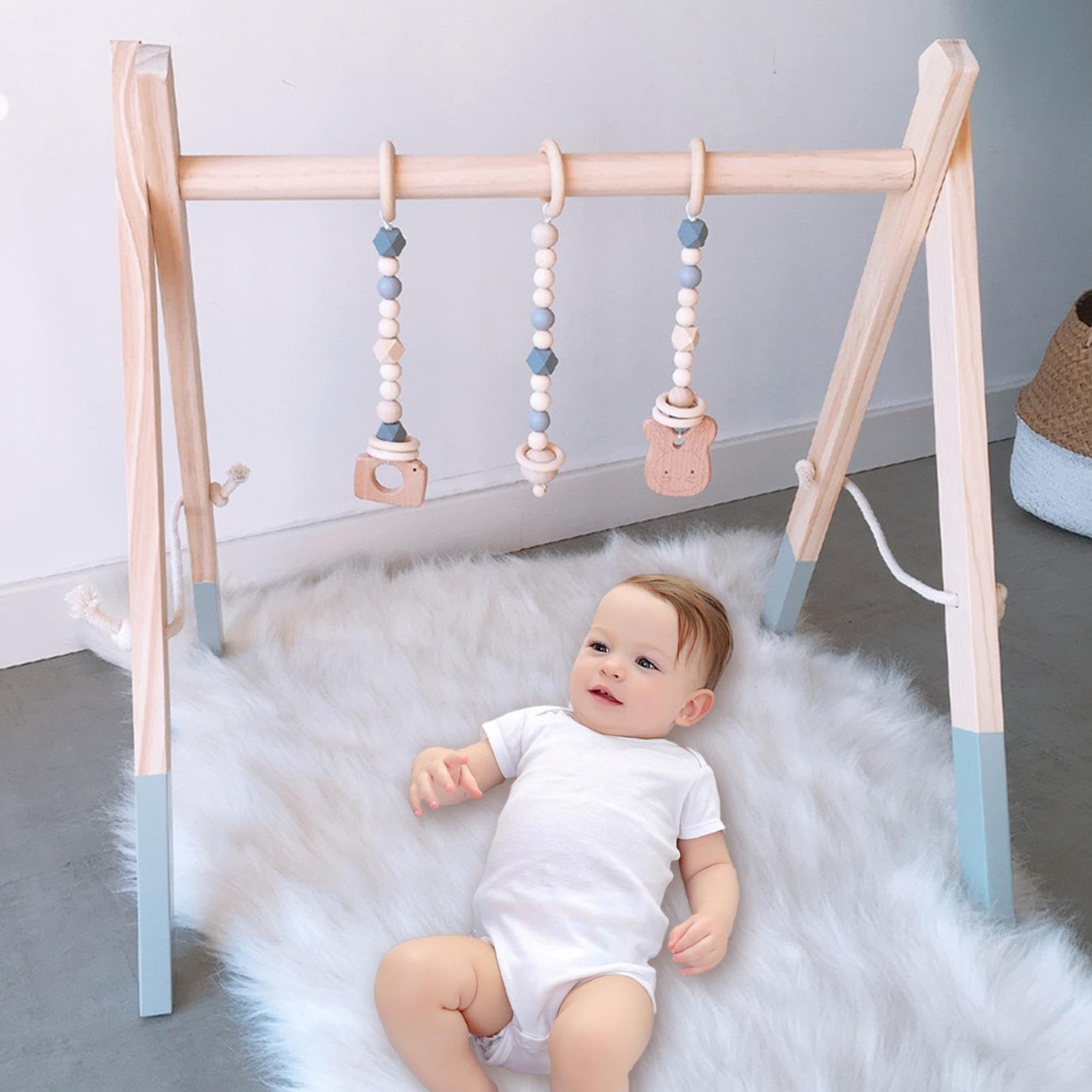 Wooden Baby Play Gym with Hanging Toys - Montessori Crib & Stroller Activity Toy for Infants Boys & Girls | Perfect for Nursery Decor, Birthday Gifts & Early Childhood Development