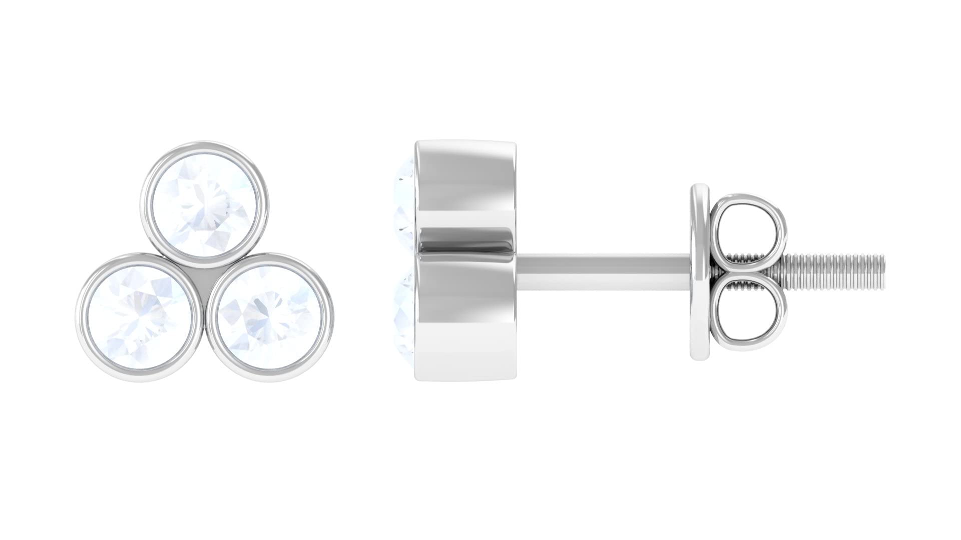 1/2 CT Moonstone Stud Earrings for Women - 14K Solid Gold Bezel Set Three Stone Earrings - Dainty Gold Jewelry for Everyday Wear, Gift Giving & Special Occasions