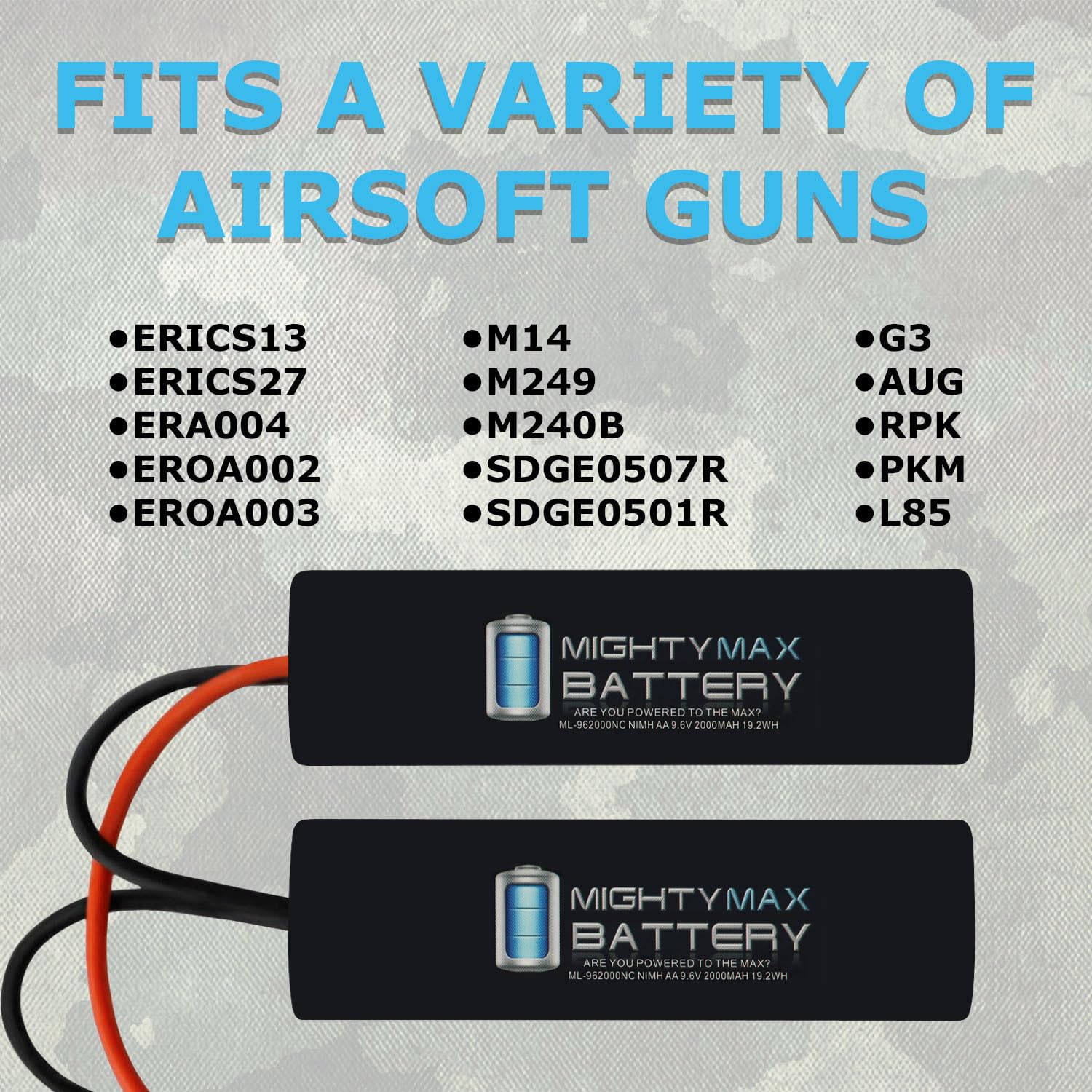 Mighty Max 9.6V 2000mAh NiMH Battery Pack for Echo1 Robinson Armament XCR-C Airsoft AEG Rifle - High Performance Replacement Battery for Airsoft Games & Training