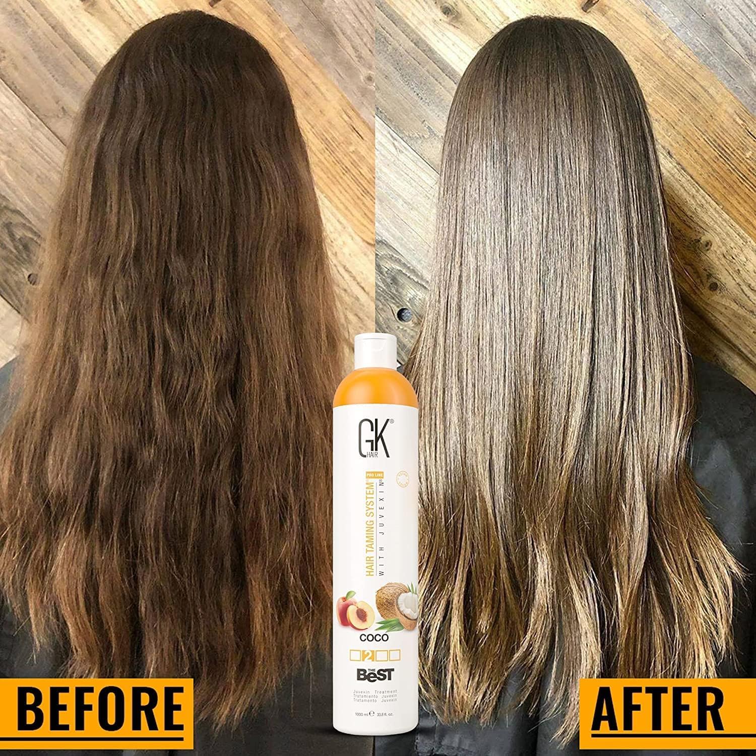 GK HAIR Global Keratin The Best COCO (33.8 Fl Oz/1000ml) Smoothing Keratin Treatment - Professional Brazilian Blowout for Frizz-Free, Silky Hair | Salon-Quality At-Home Straightening for Damaged & Curly Hair | Perfect for Weddings, Special Events & Daily Styling